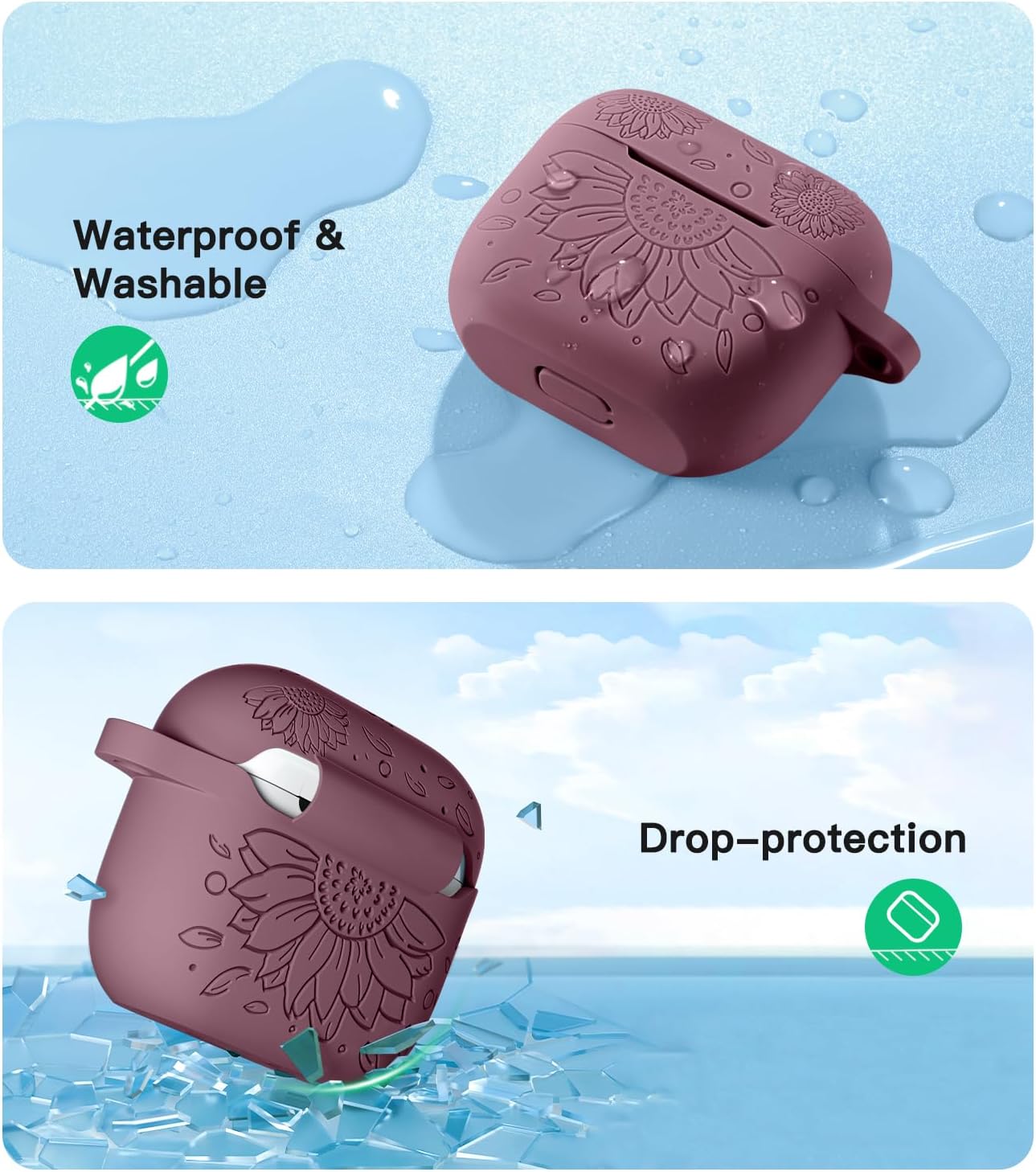 Funda para Airpods de 3 generación y funda para Airpods de 3 generación, cubierta de piel grabada con girasol, compatible con Airpods 3, funda