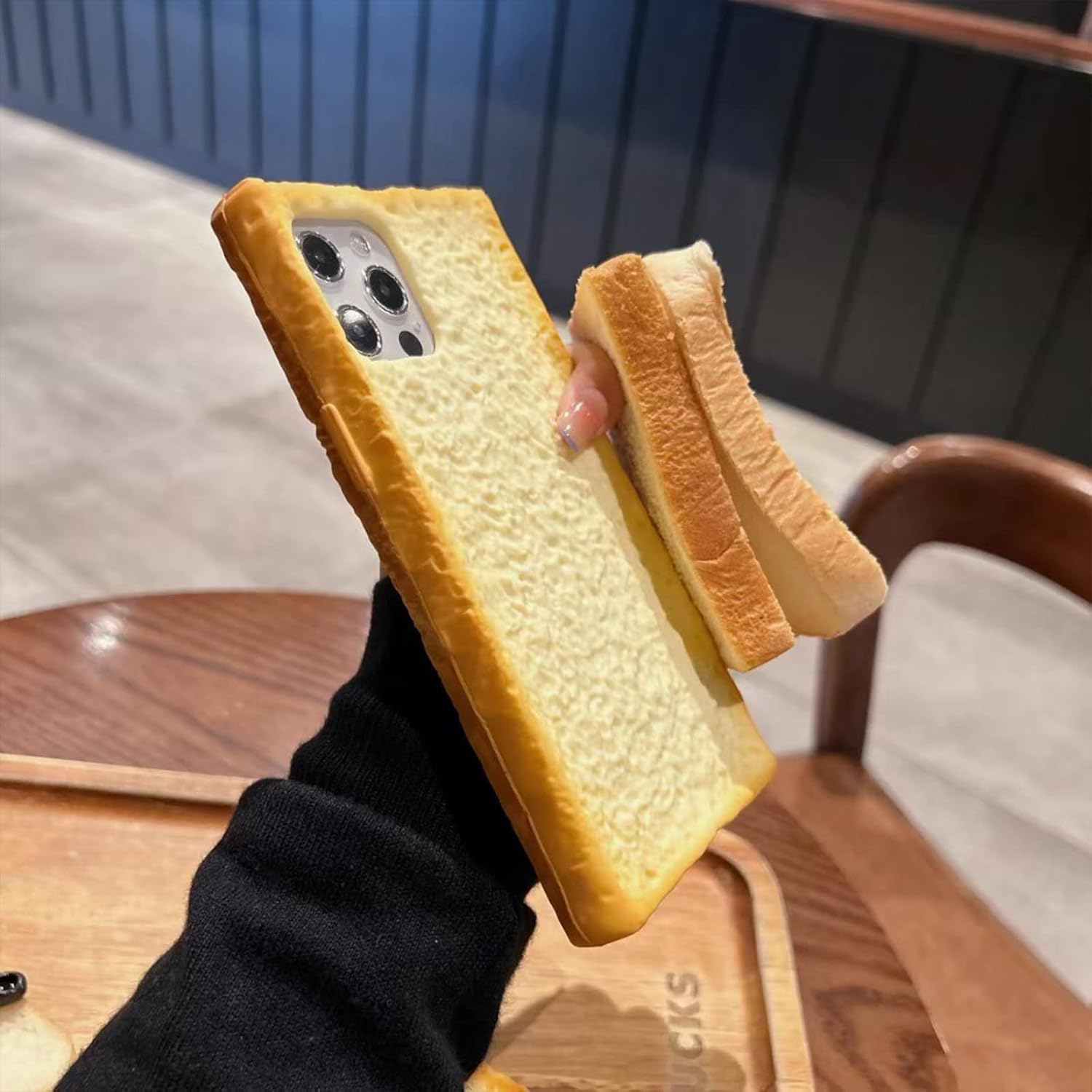 Linda funda de teléfono con diseño de comida para iPhone 11, divertida simulación de pan tostado, desayuno, cuatro esquinas, protección gruesa de