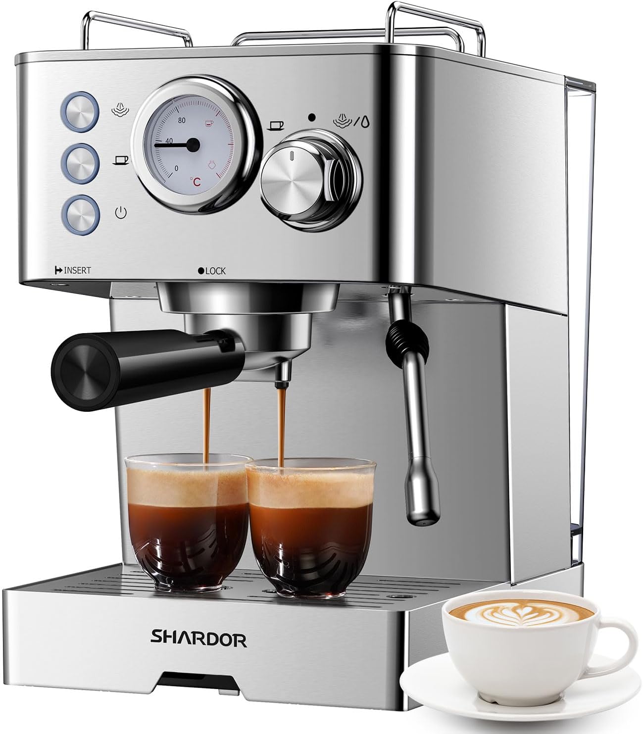 SHARDOR Máquina de café expreso, 15 bares, de calentamiento rápido, con espumador de leche, máquina manual de café con leche y capuchino para el