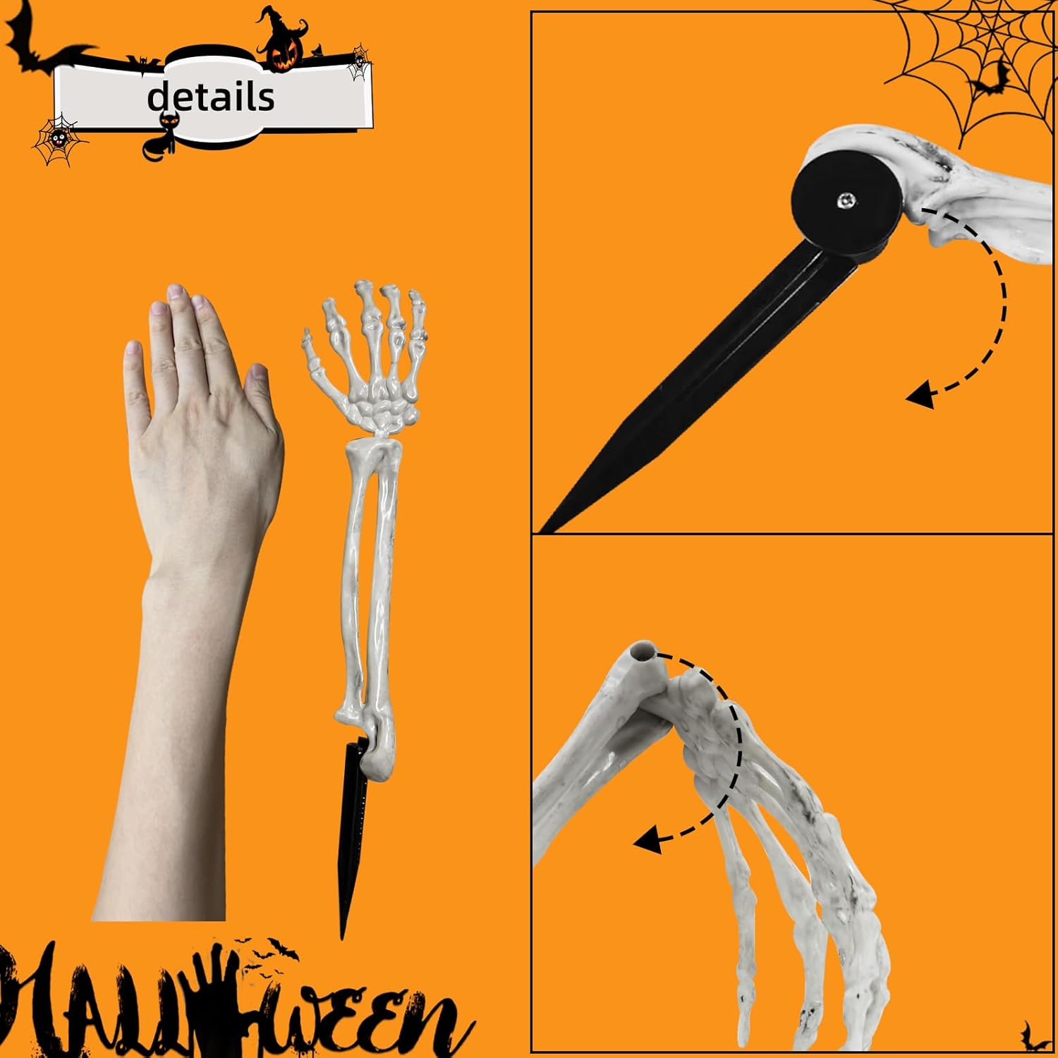 Estacas de brazo zombi de Halloween, estacas de esqueleto realistas, decoraciones de Halloween para estacas de césped, jardín, decoración de