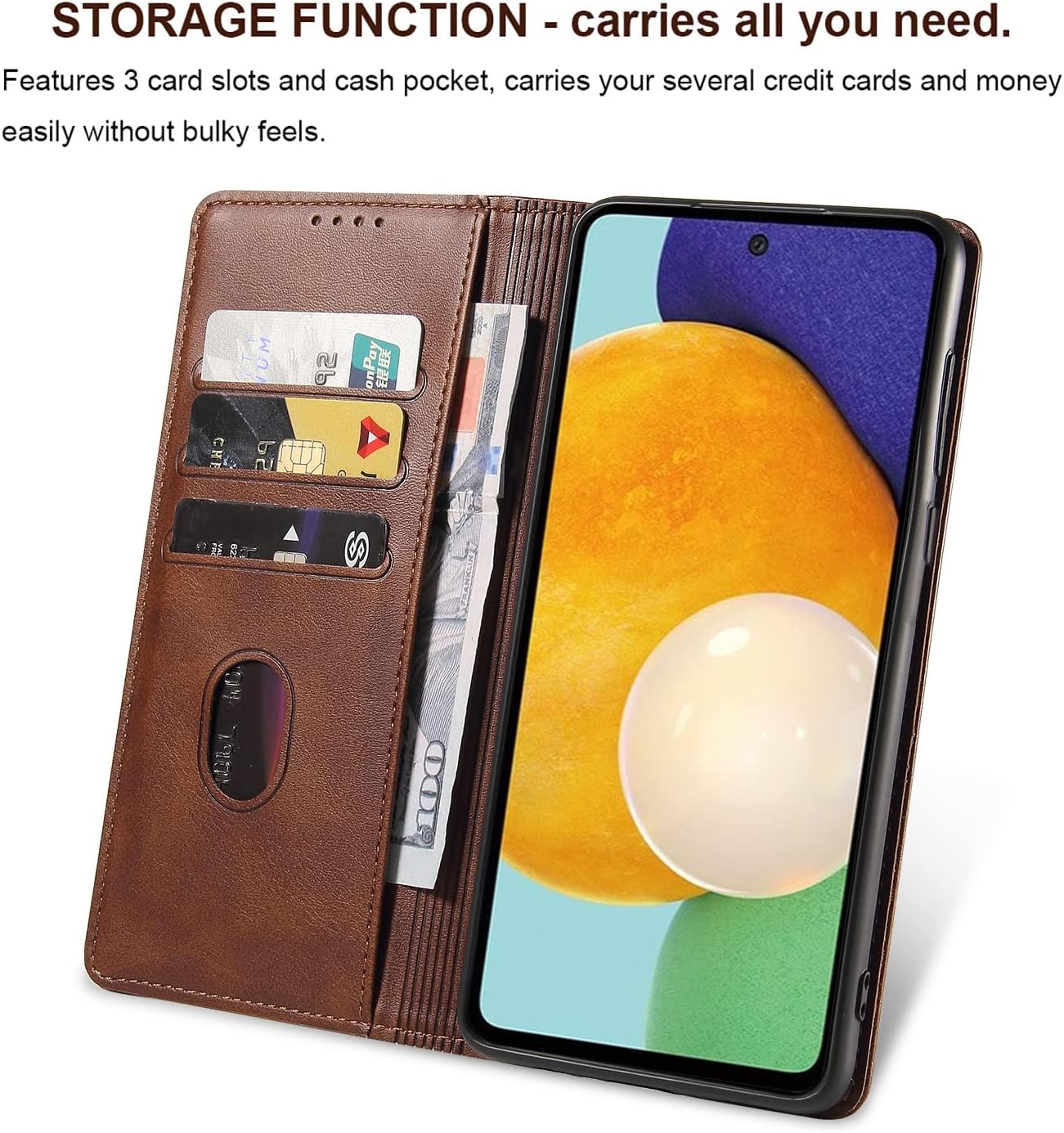 Funda para Samsung Galaxy A53, Funda De Cuero PU Premium Billetera Con Titular De La Tarjeta Kickstand Cierre Magnético Incorporado Flip Folio