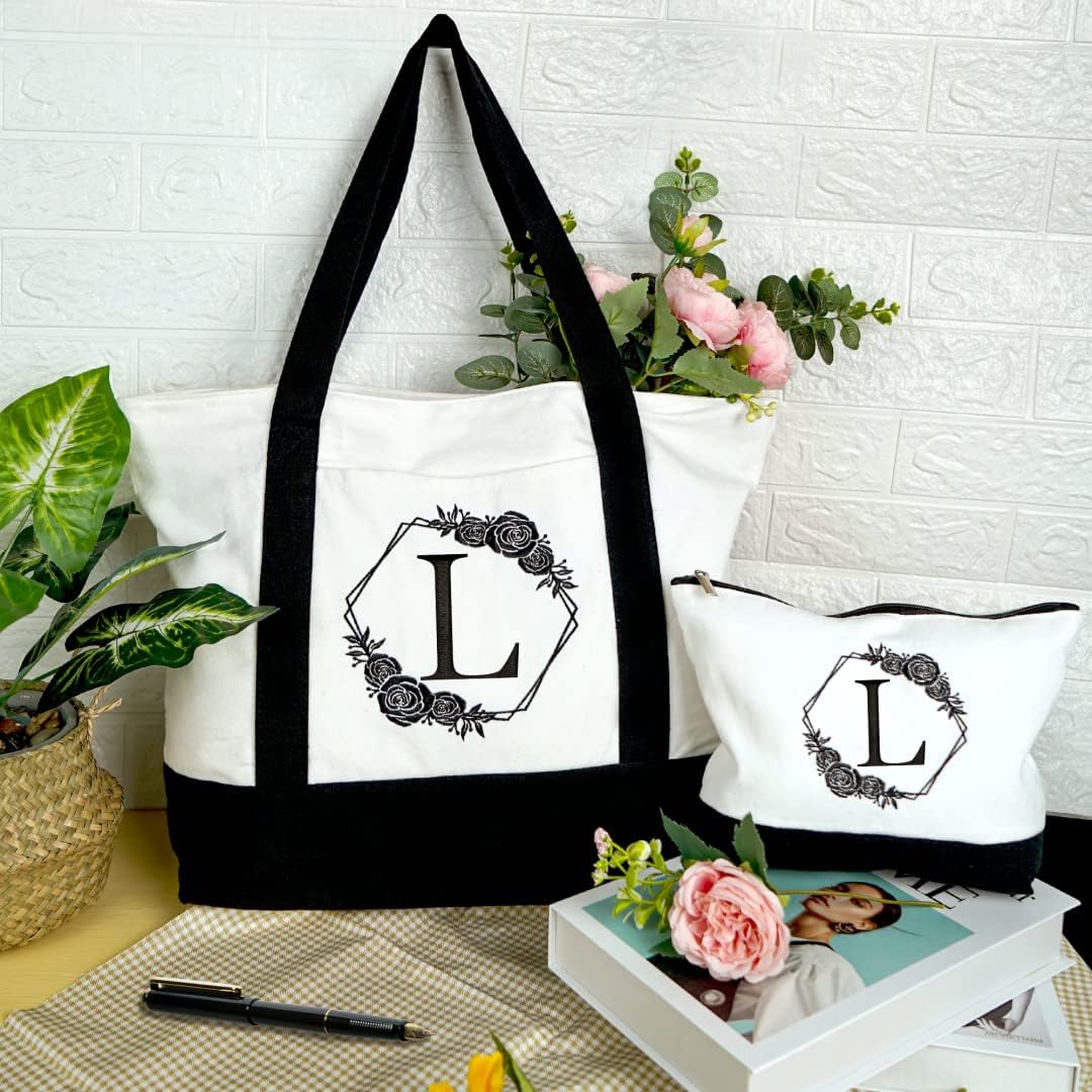 Bolsas de mano con iniciales para mujer, bolsa de playa con bolsillo y cremallera, regalos de 20 cumpleaños para niñas y amigas, bolsas de compras