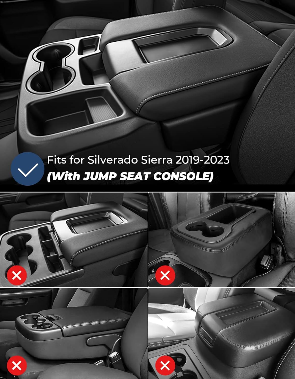 ISSYAUTO Funda de consola central compatible con Silverado Sierra Jump Seat 2019-2024 Funda de cuero para reposabrazos