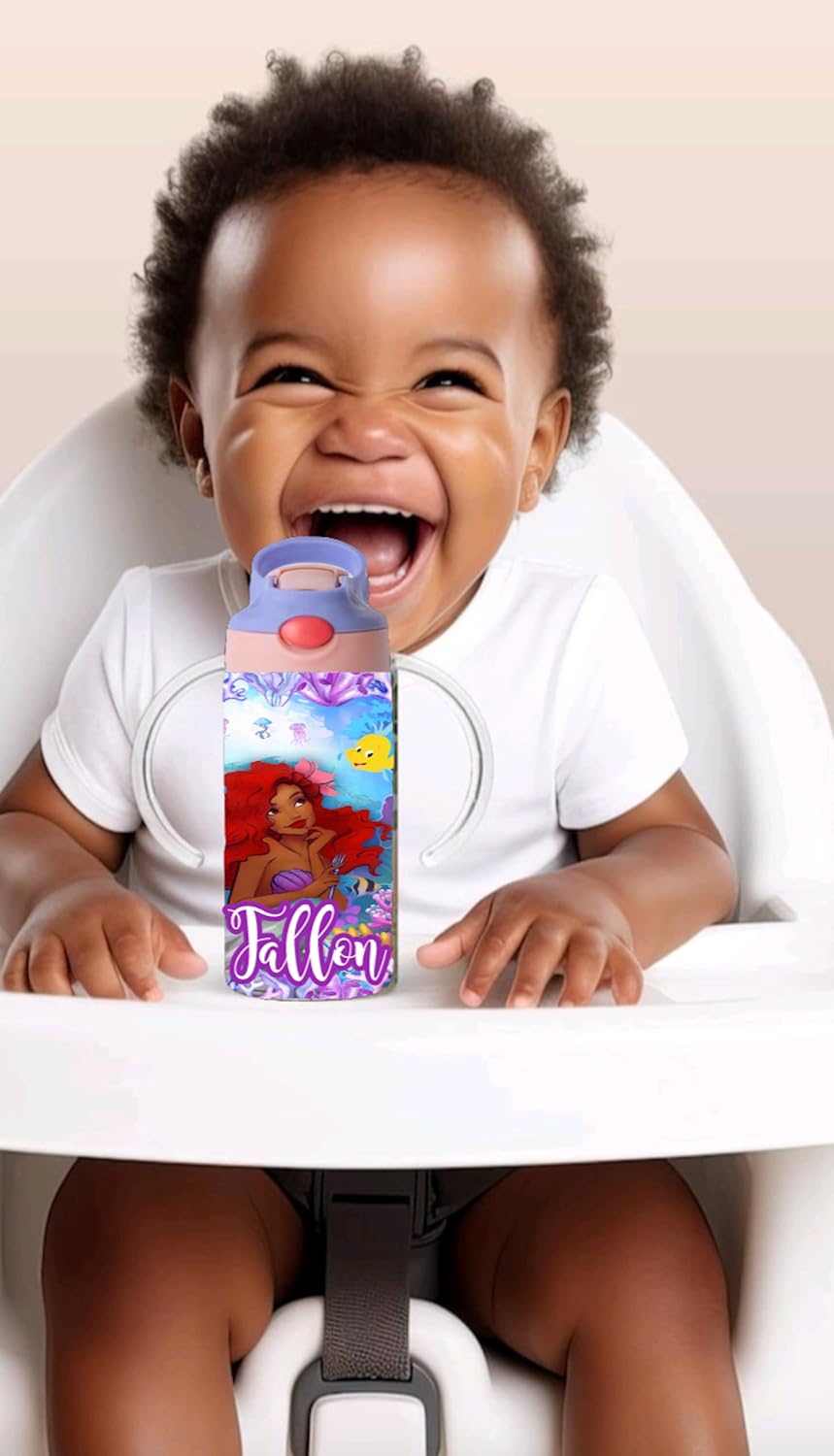Customized Mermaid Sippy Cup Black Girl Magic Bottle with Handles Leak Proof  BPA Free Personalized Cup Add Name