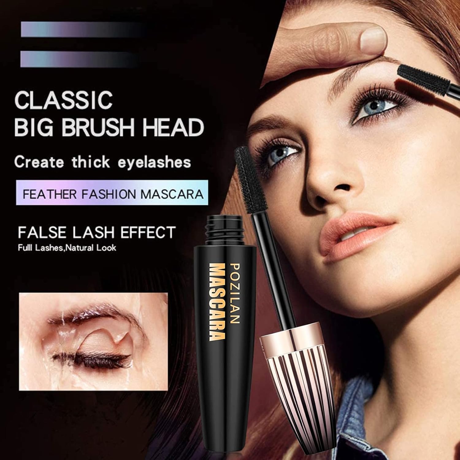Máscara impermeable negra con peine de pestañas, rímel natural negro volumen y longitud para maquillaje, alargamiento, voluminización, larga duración