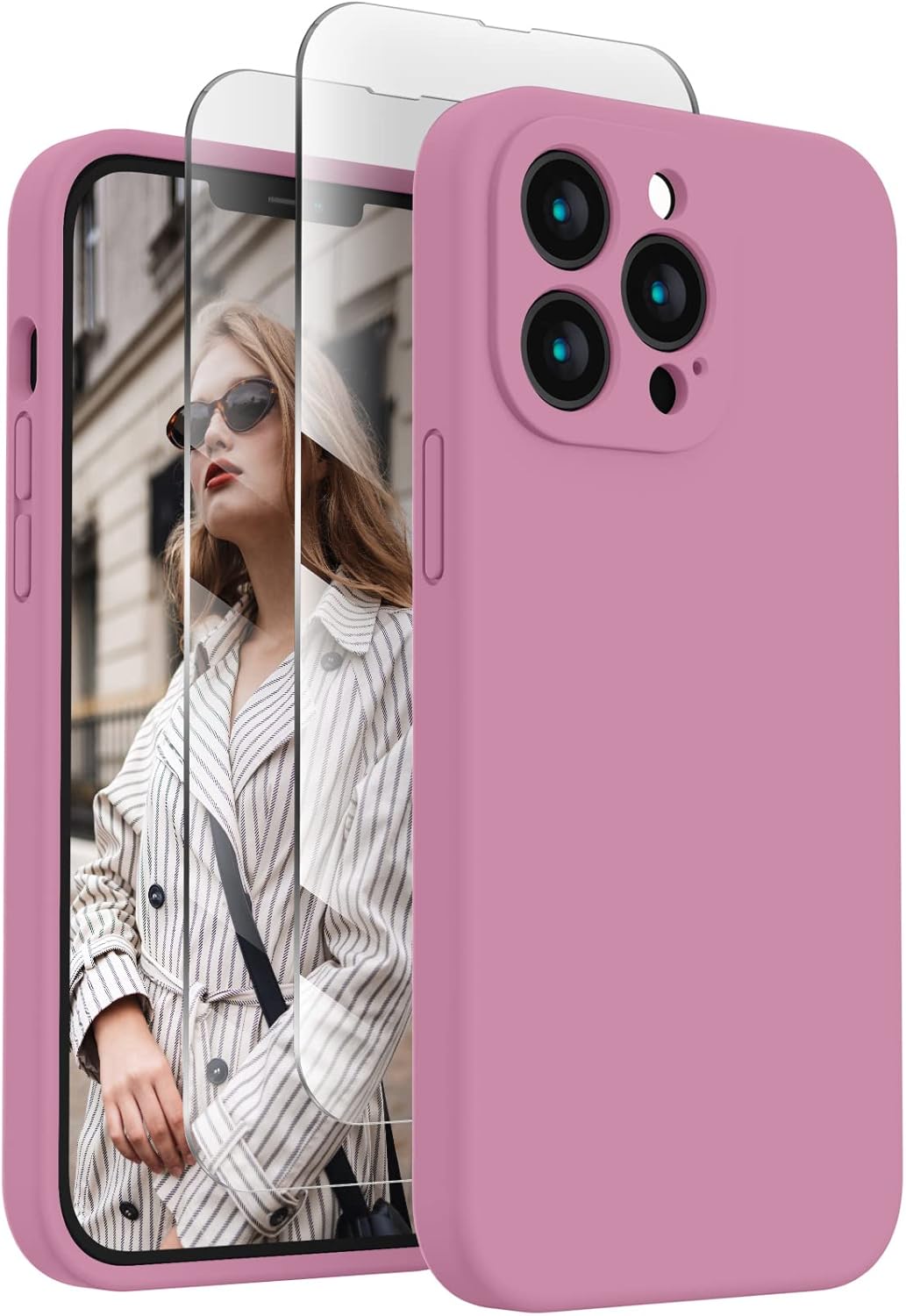FireNova Funda para iPhone 13 Pro, funda de silicona mejorada protección de cámara con 2 protectores de pantalla, forro interior de microfibra suave