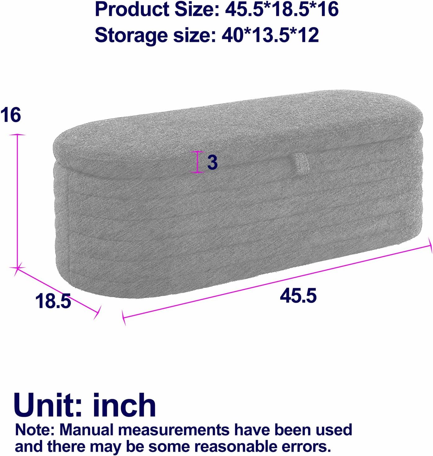 TRIPLE TREE Banco otomano de almacenamiento de 45.5 pulgadas con asiento de 250 libras, banco de almacenamiento tapizado de tela de peluche,
