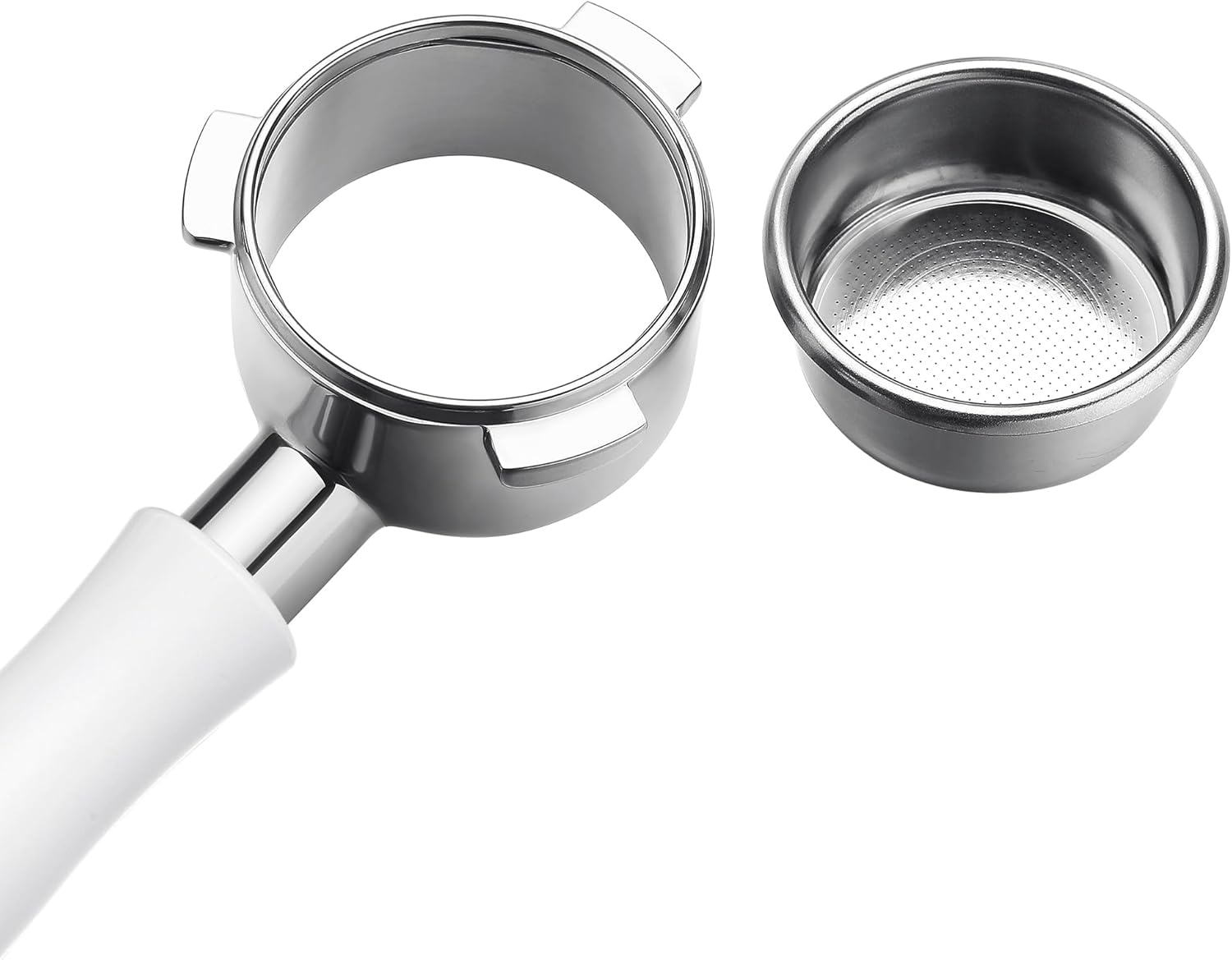 Normcore Portafiltro sin fondo de 2.126 in – Portafiltro desnudo sin fondo – Revestimiento antiadherente blanco – Cesta de filtro incluida –