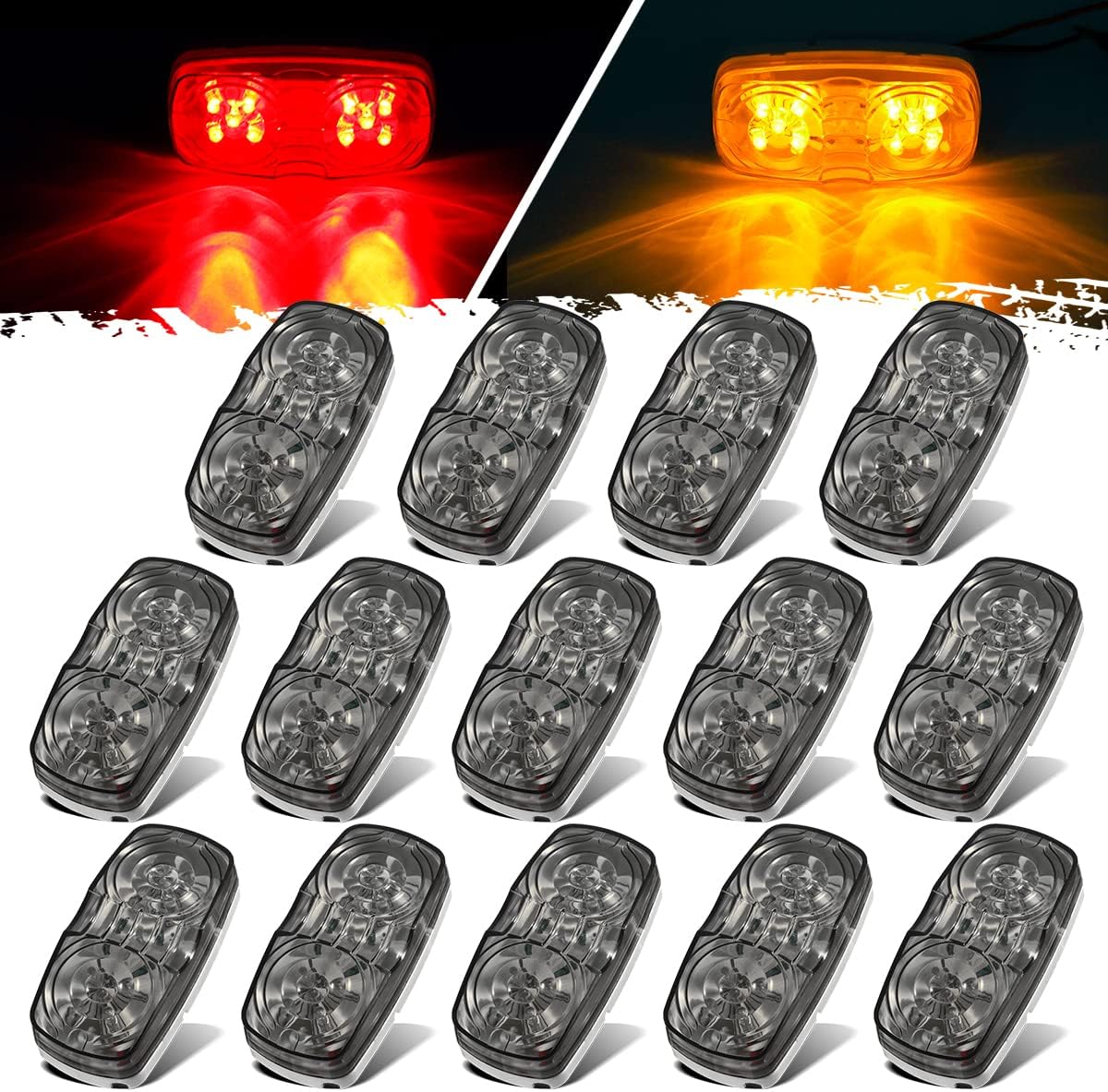 Partsam 14 luces LED de doble diana rojaámbar, luz lateral, luz de humo, luces de marcador LED de ojo de tigre, luz LED rectangular rectangular de 4