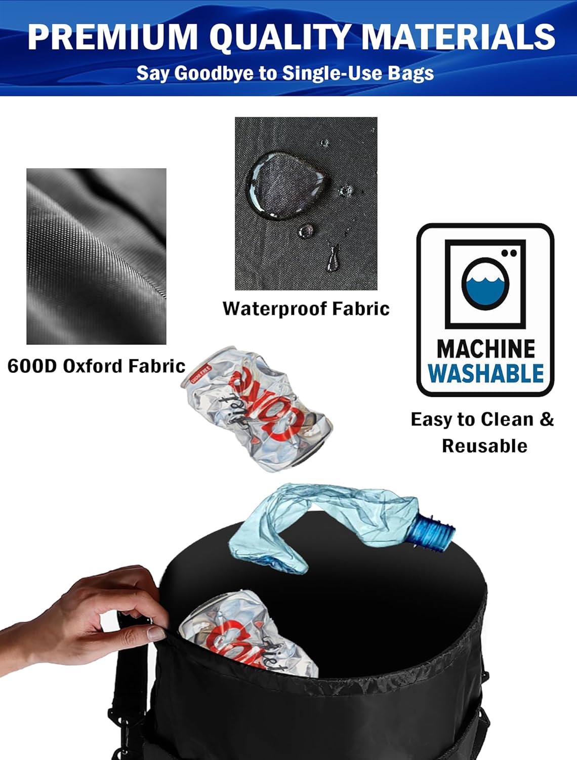 AngLink Bolsa de basura portátil para lancha, plegable 600D, bote de basura para lanchas de pesca, accesorios esenciales, bolsas de almacenamiento