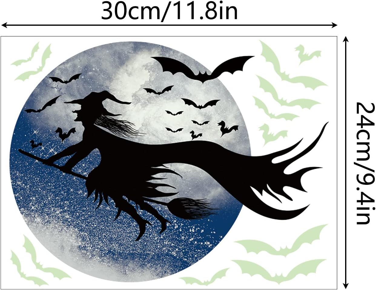 Calcomanías de Halloween que brillan en la oscuridad, decoración de bruja, luna, murciélago, decoración de pared interior y ventana