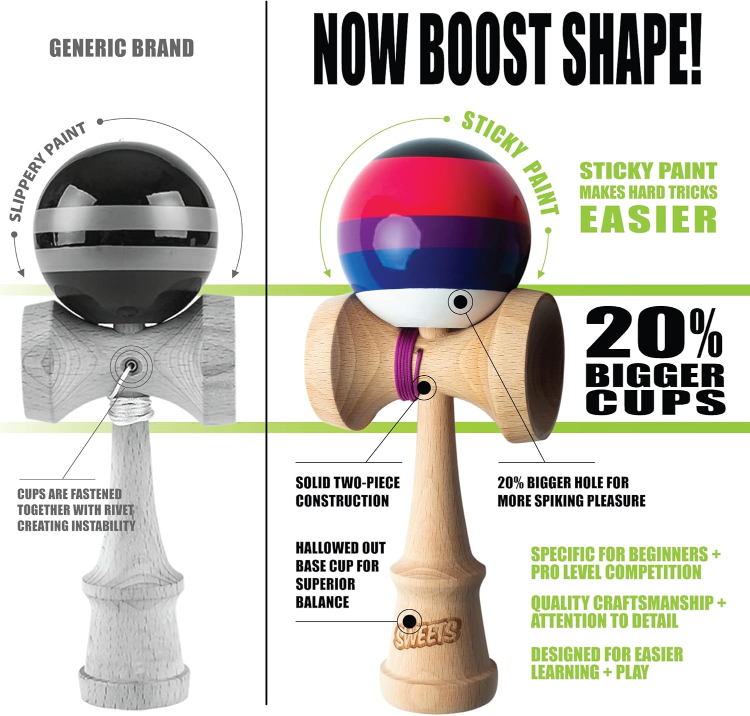 Sweets Kendamas Prime Kendama de 5 rayas – Todos los niveles, diseño de rayas, paquete de regalo de accesorios de cuerda extra (Slushy)