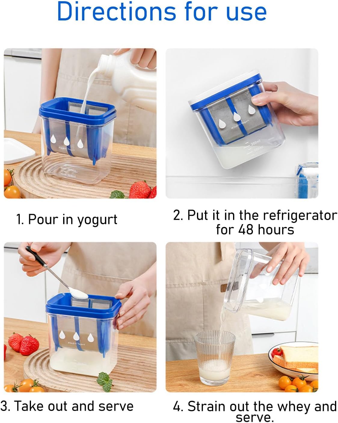 Fabricante de yogur griego, colador eficiente para hacer yogurt de gran capacidad, separador de suero de leche, yogur reutilizable, utensilios de