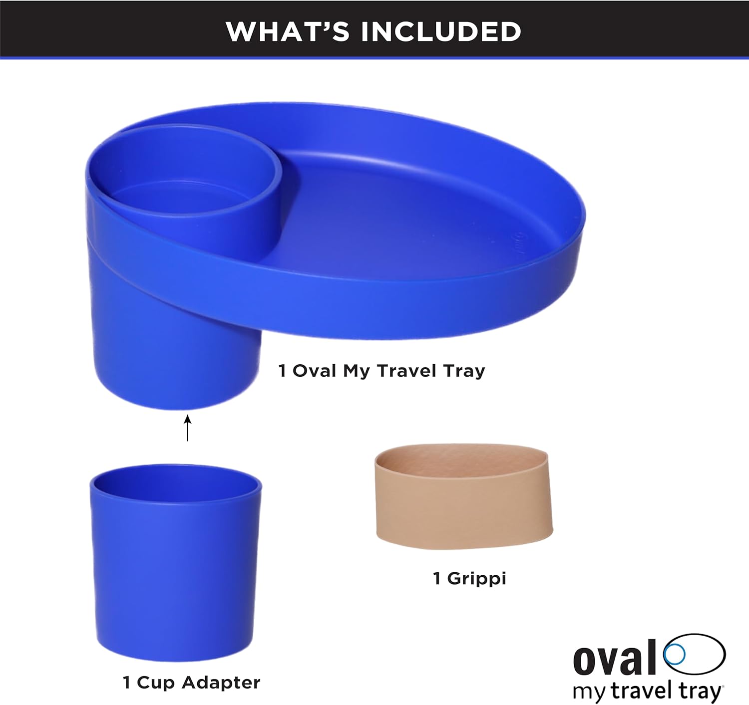 My Travel Tray Oval, fabricado en Estados Unidos. Extiende tu portavasos actual para sostener tu taza más una bandeja para aperitivos, juguetes y