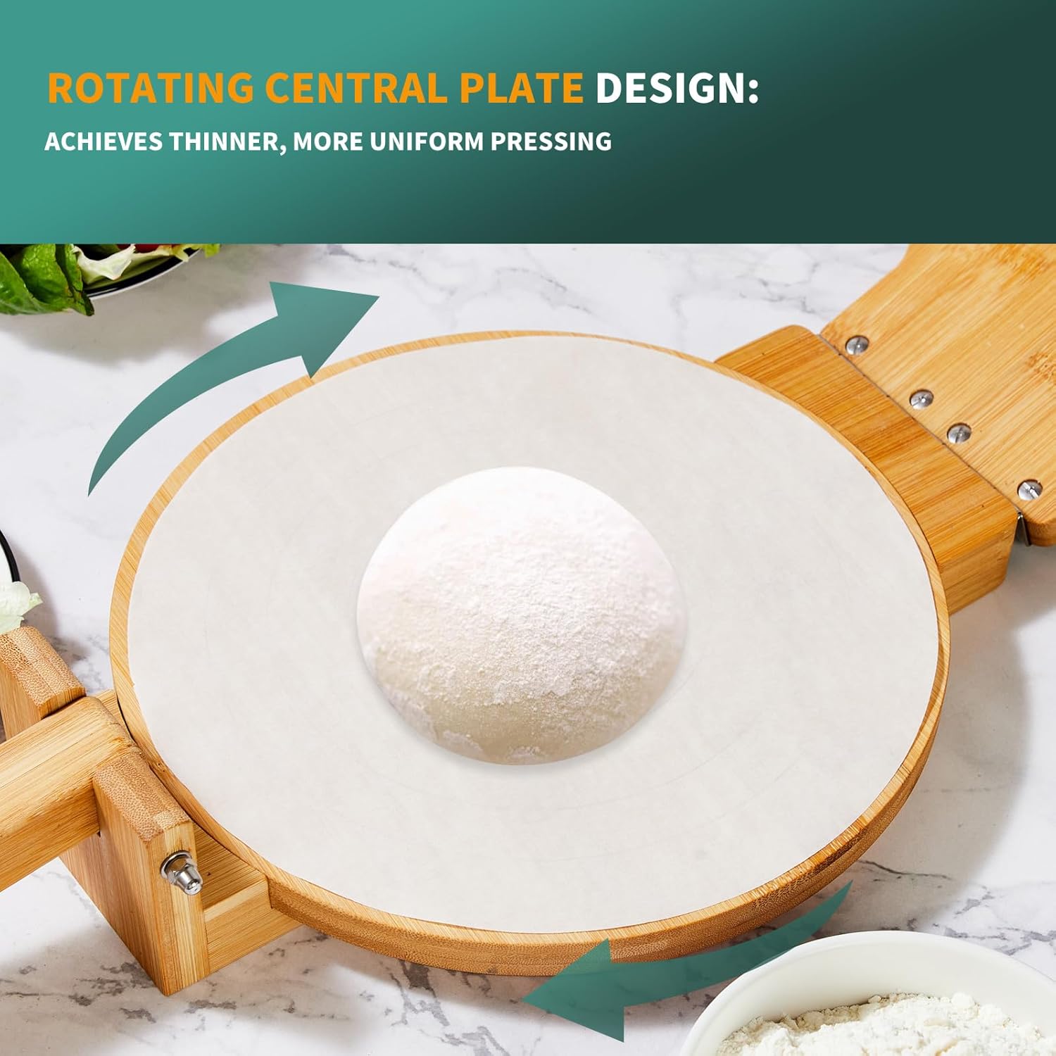 Máquina de prensa de tortillas de bambú, 10 pulgadas de diámetro, perfecta para tortillas mexicanas caseras con 50 papel pergamino incluido..