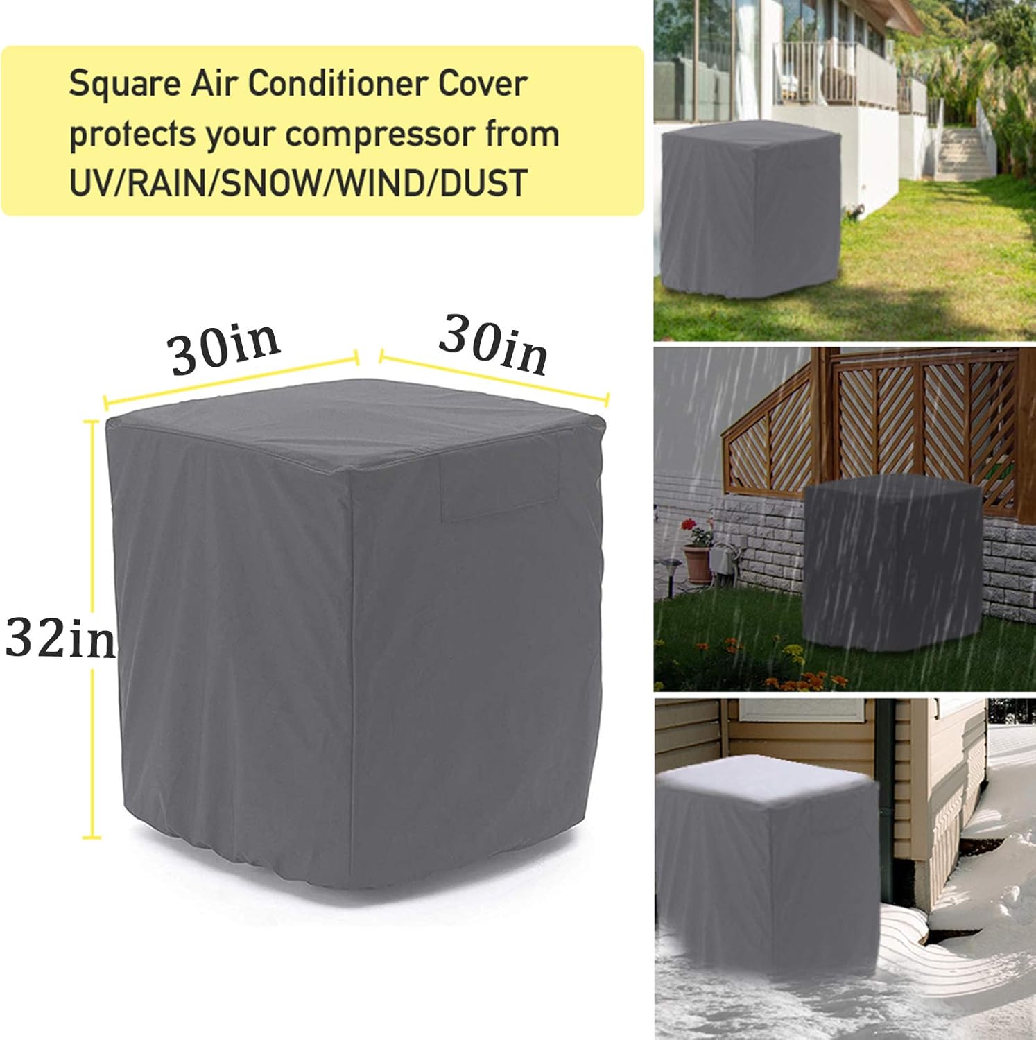 STARTWO Cubierta de aire acondicionado, resistente, impermeable, duradera, para exteriores, parte inferior elástica para un ajuste seguro,
