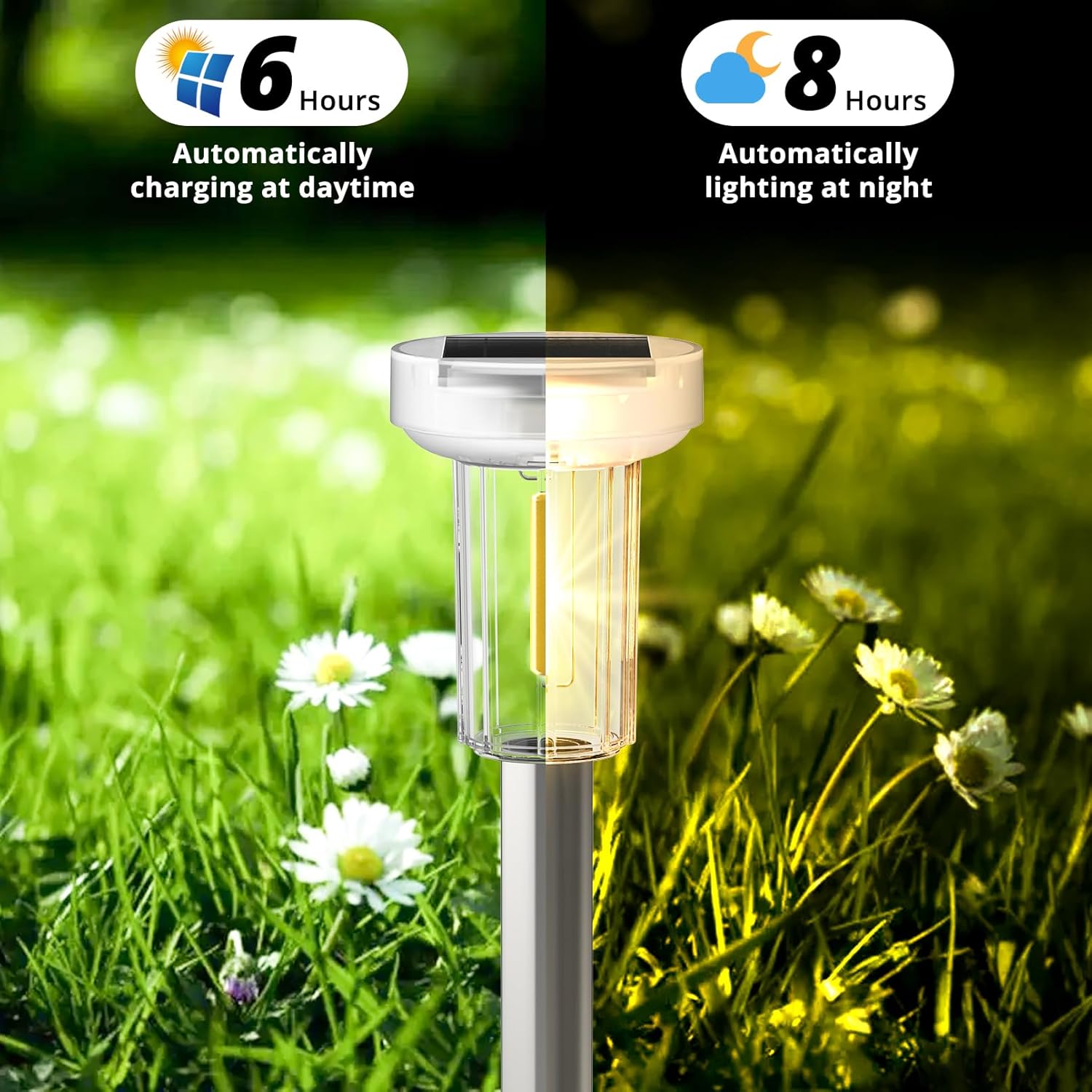 PEATOP Paquete de 10 luces solares para exteriores, luces LED solares para caminos de paisaje, luces LED solares para jardín, luces impermeables
