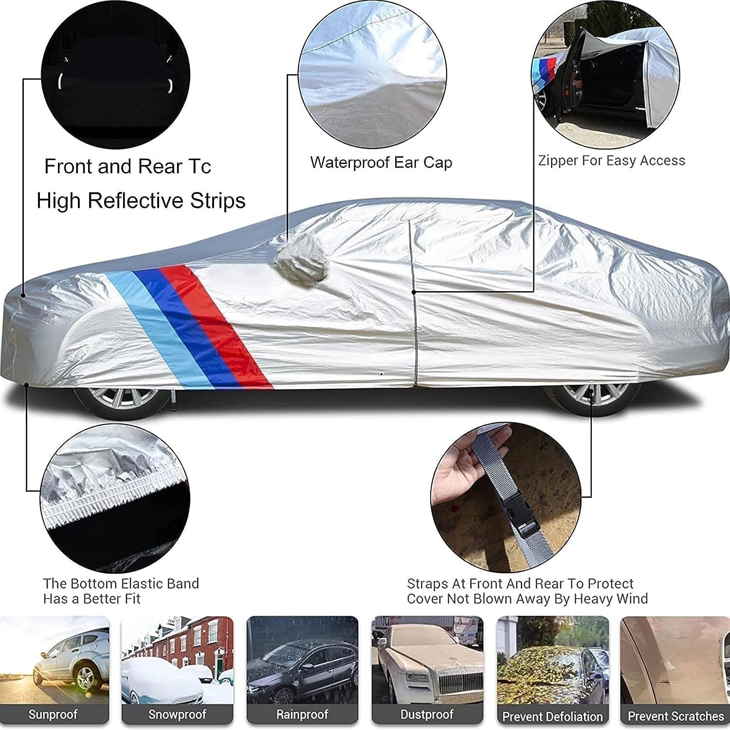 Funda impermeable para automóvil compatible con Audi Q2Q3Q4Q5Q6Q7Q8, para todo tipo de clima, impermeable, transpirable, grande, con cremallera,