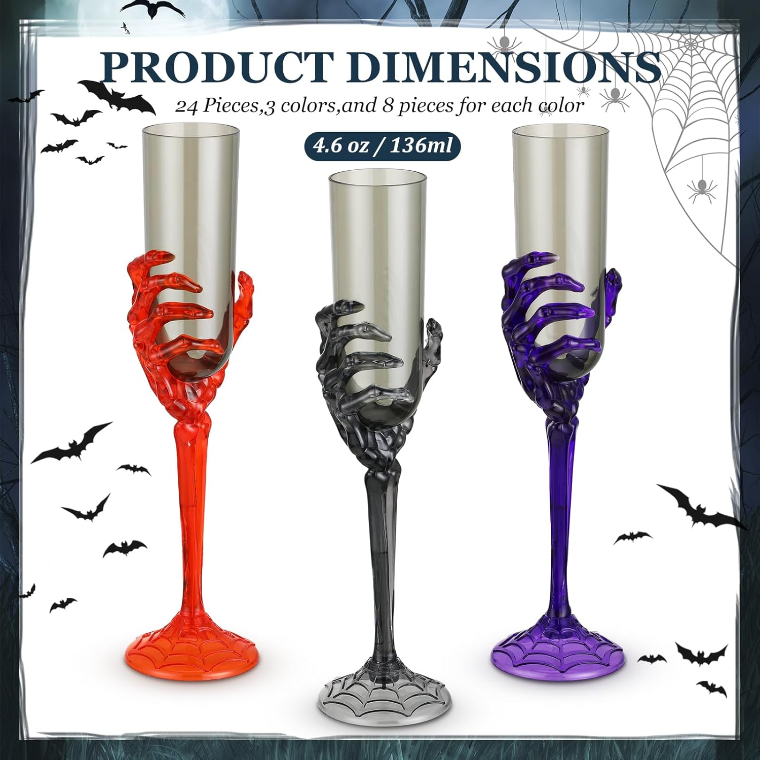 24 copas de Halloween de 4.6 onzas con mano de esqueleto, copas de champán de plástico, copas de Halloween para decoración de fiesta de Halloween,