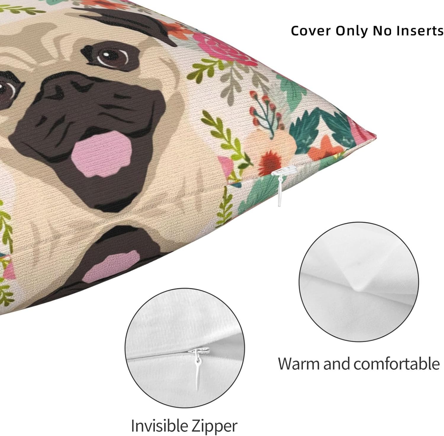 Fundas de almohada con estampado de lindos perros carlino, amantes de las mascotas, para dormitorio, cama y sofá, fundas de almohada cuadradas