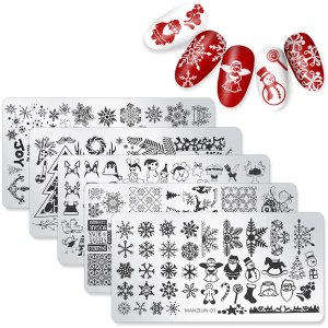 WOKOTO Juego de 5 placas de arte de uñas de Navidad, juego de estampación para nieve, invierno, arte de uñas, placa de imagen, plantilla de WOKOTO Juego de 5 placas de arte de uñas de Navidad, juego de estampación para nieve, invierno, arte de uñas, placa de imagen, plantilla de