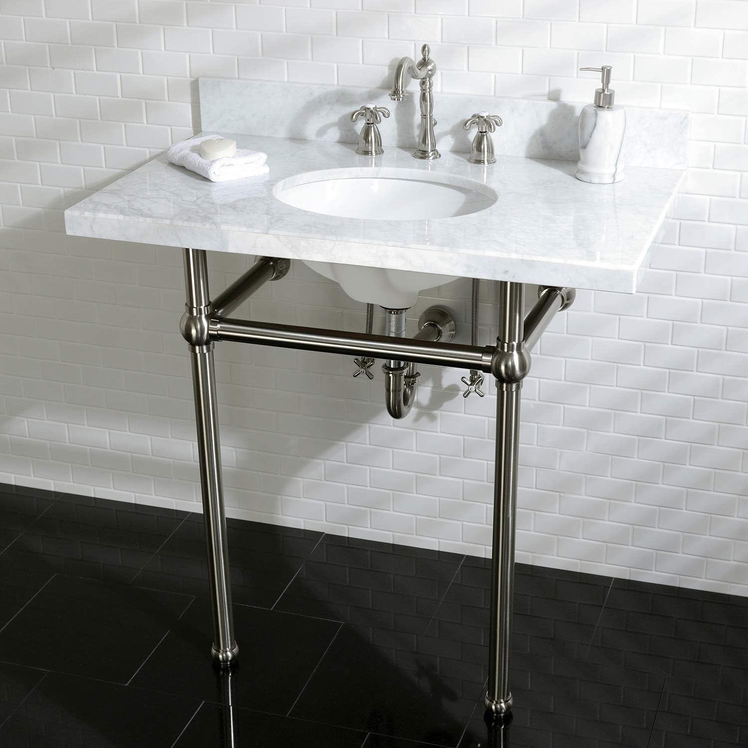Kingston Brass KB1978TX French Country – Grifo de lavabo generalizado, níquel cepillado, alcance de boquilla de 6-12 pulgadas