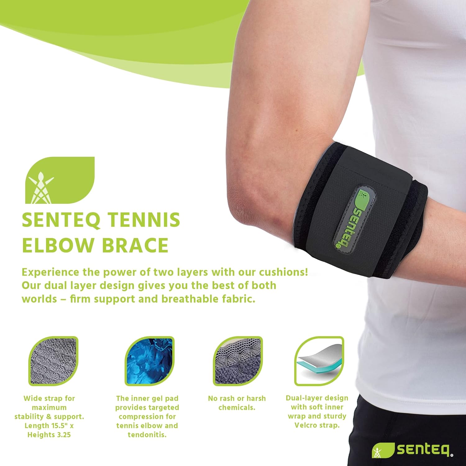 SENTEQ Codera de tenista, codera para tendinitis y codo de tenis con envolturas de neopreno, cómodas correas para codo de golfistas, coderas de