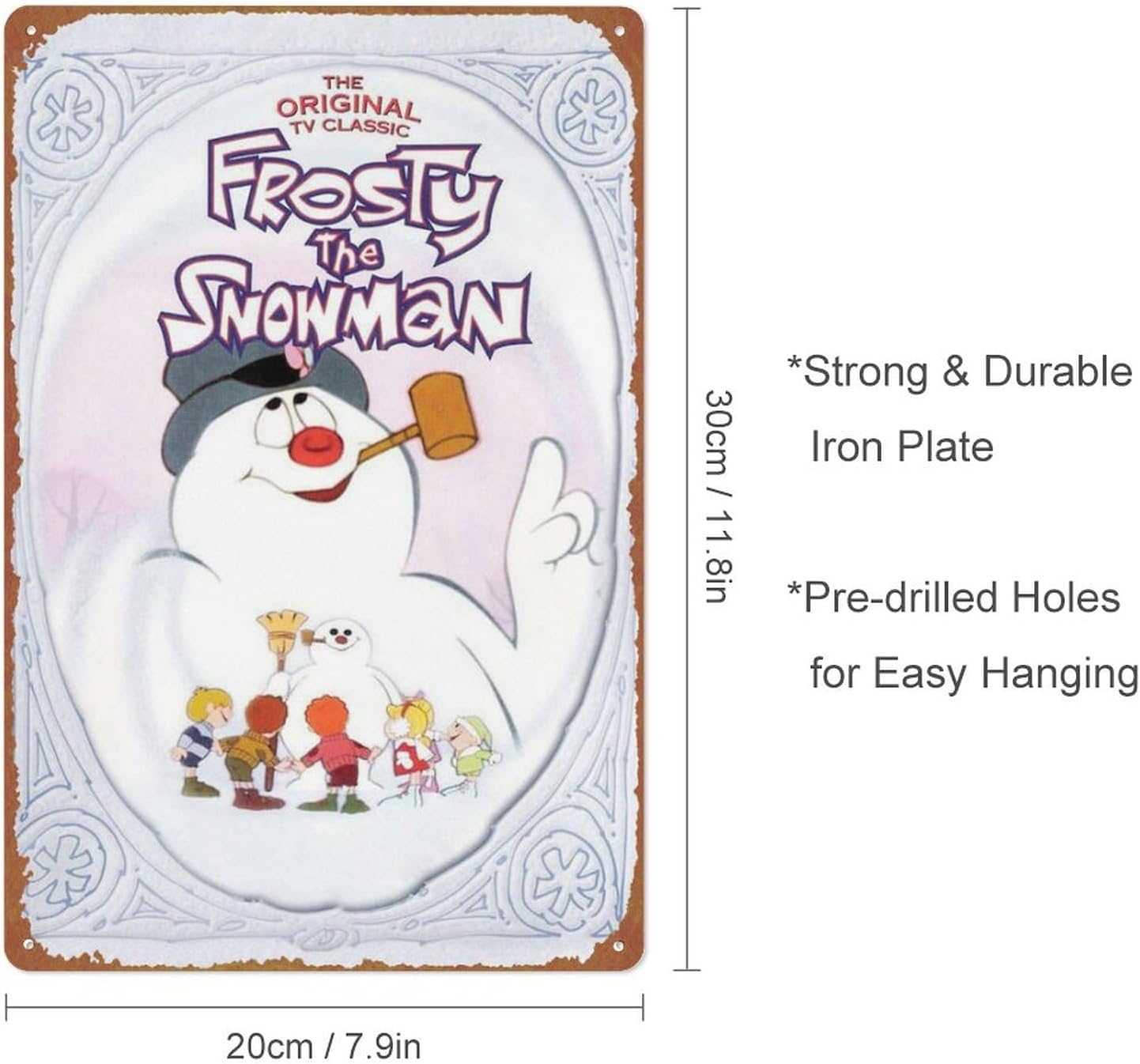 Frosty the Snowman – Cartel de metal de hojalata vintage, decoración de pared para sala de estar, baño, cocina, póster de película, 8 x 12 pulgadas