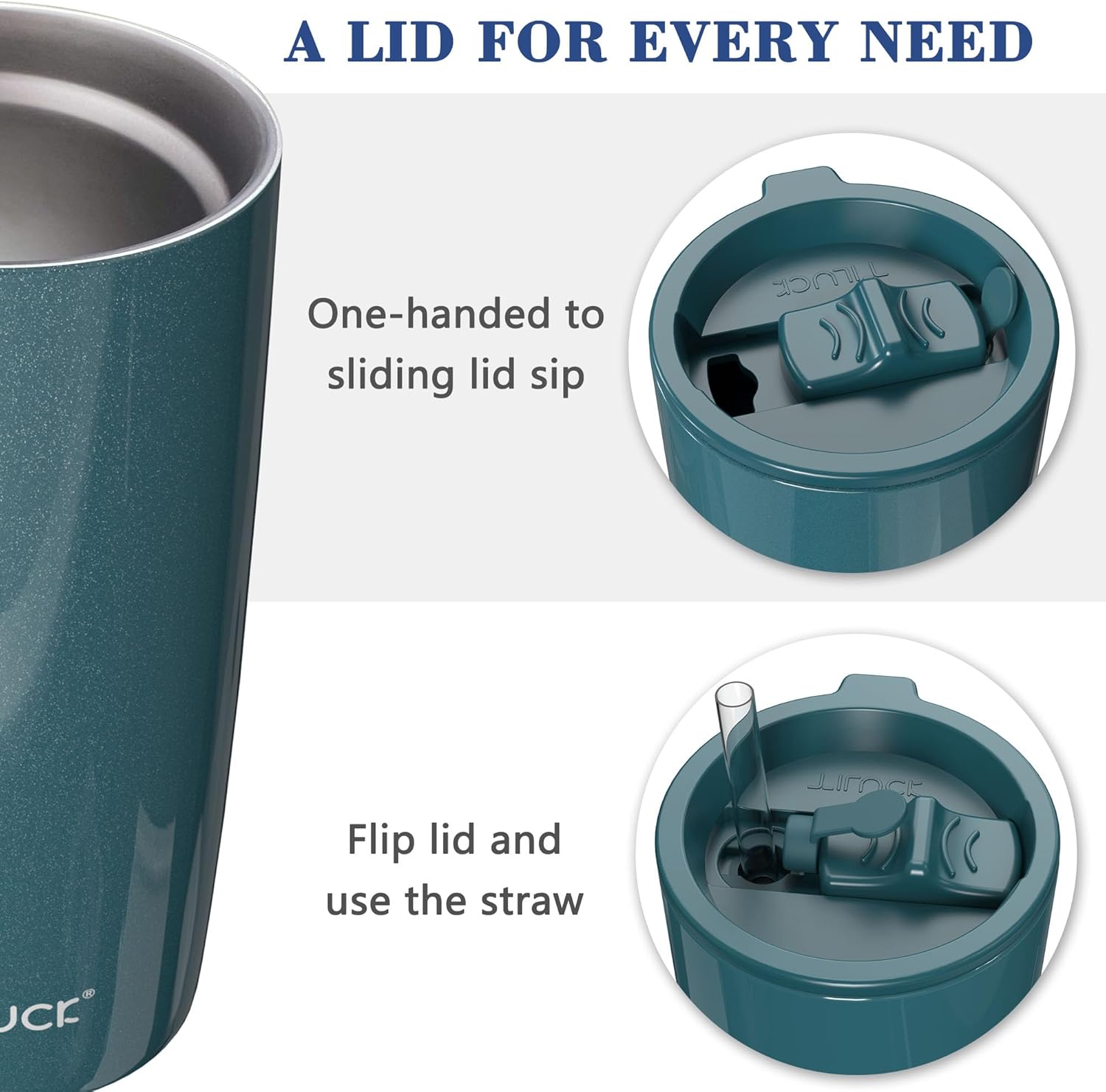 TILUCK Vaso de café de 20oz con tapa y pajilla, de acero inoxidable con doble pared aislada al vacío, taza para café y agua con tapa a prueba de