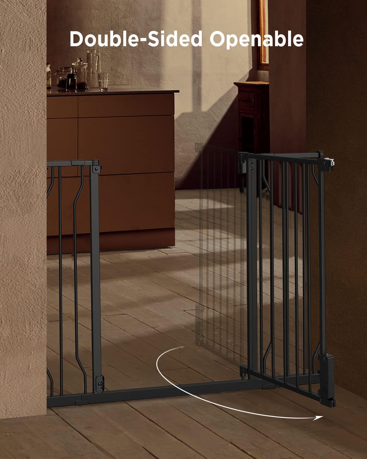 Puerta de bebé de 29.5 a 45.3 pulgadas para escaleras, puertas y casa, puerta de seguridad extra ancha de cierre automático para mascotas con alarma