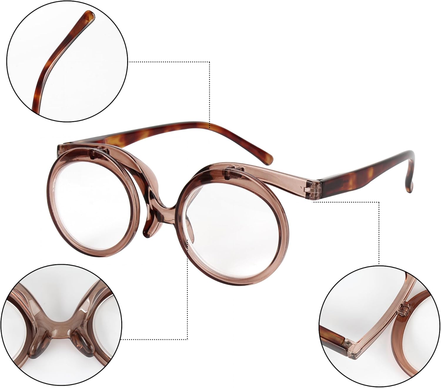 Aisi Gafas de lectura de maquillaje para las mujeres lectores cosméticos Flip Up doble lente aumento gafas