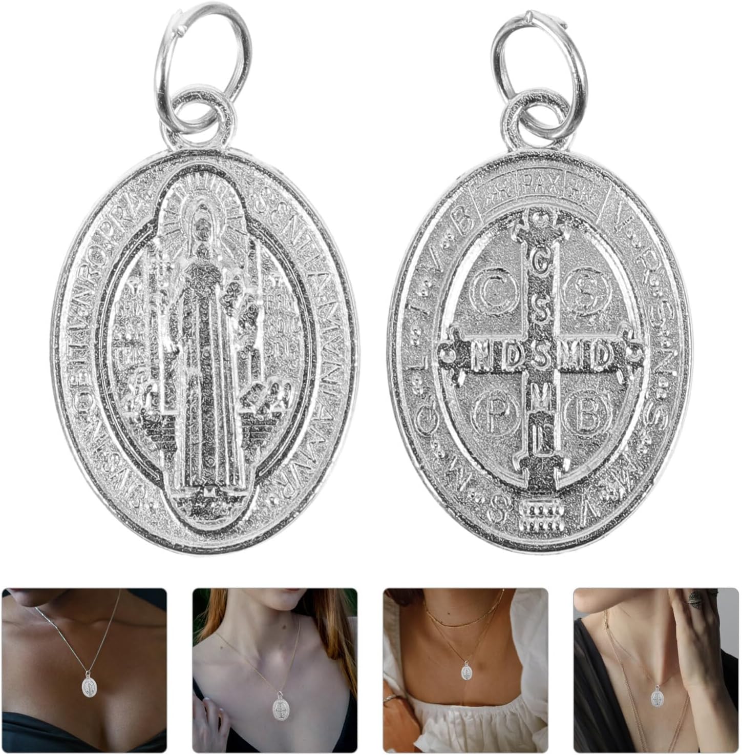 COHEALI 50 dijes de medalla de San Benito, dije de San Benito, colgante de San Santo a granel, colgante de metal para bricolaje, rosario, collar,