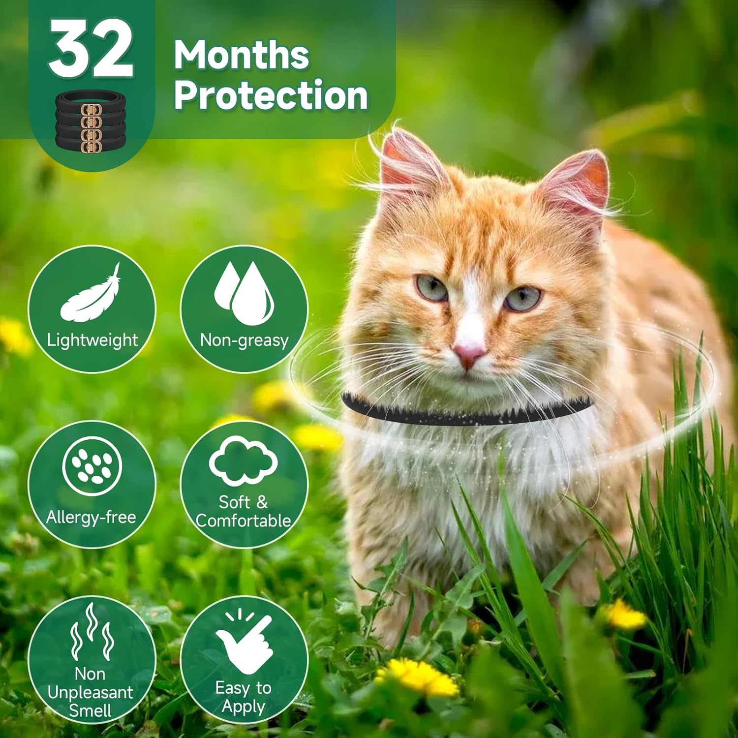 Paquete de 4 collares antipulgas para gatos, tratamiento de pulgas y garrapatas de gato, protección de 8 meses para prevención de pulgas y