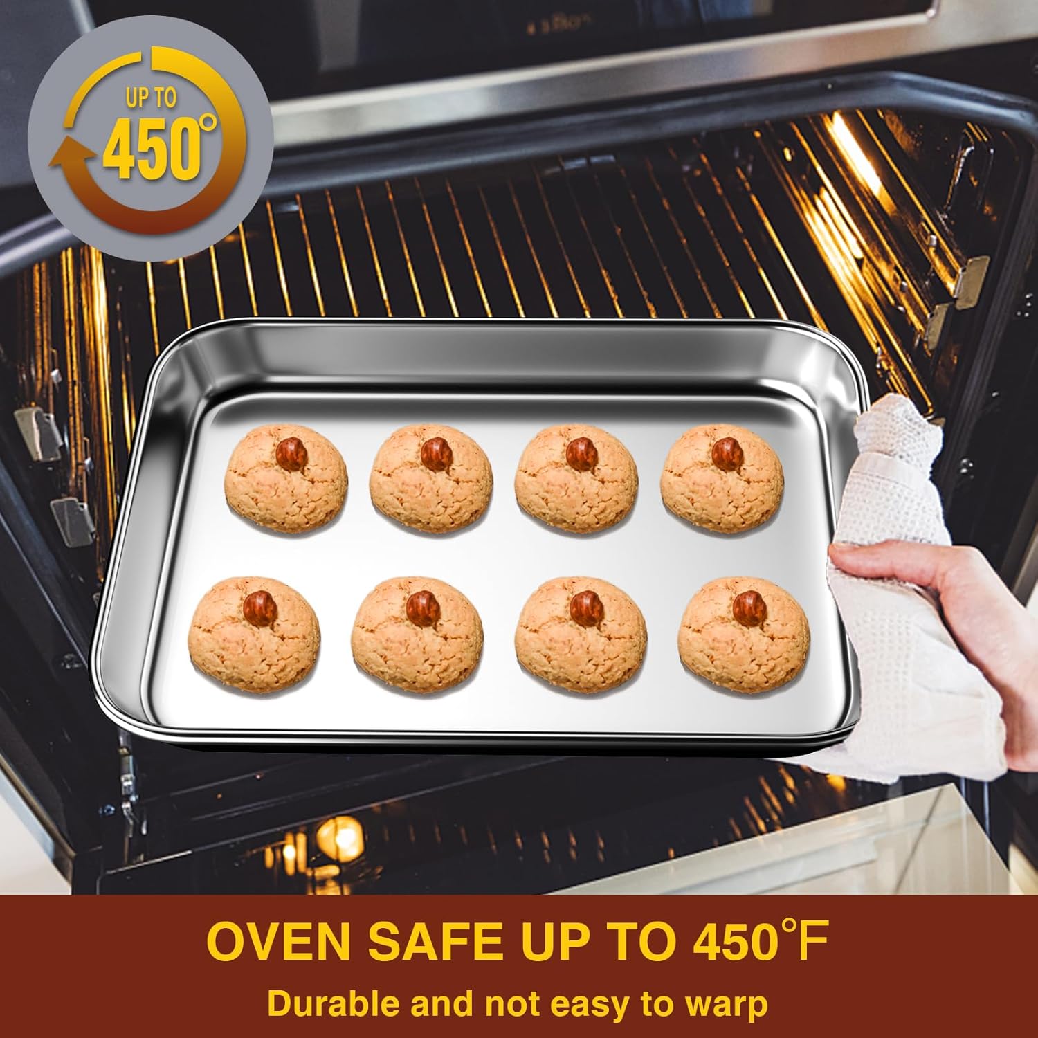 Wildone Juego de bandejas para hornear, bandeja para hornear, bandeja para hornear, tostadora, horno, 12 bandejas de acero inoxidable para hornear,