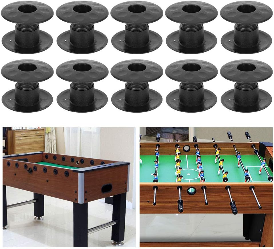 Pissente Varillas de cojinete de futbolín, 10 pares de bujes de futbolín de mesa de plástico negro, varillas de rodamiento de futbolín, juegos
