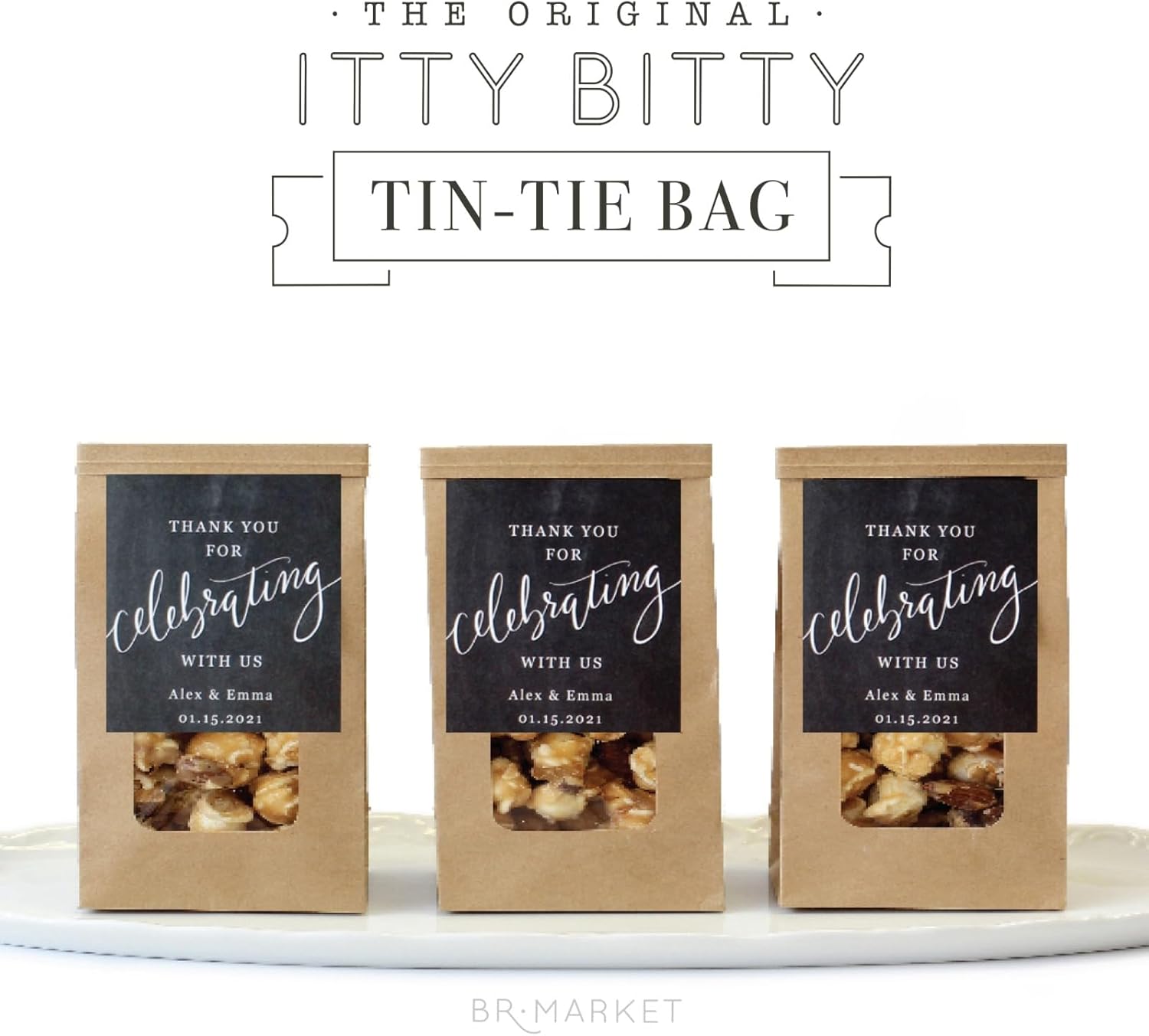 Bolsas pequeñas para panadería, bolsas de papel kraft para ventana cuadrada, 3.3 x 5.5 x 2 pulgadas, bolsas de galletas con cierre de corbata, bolsa