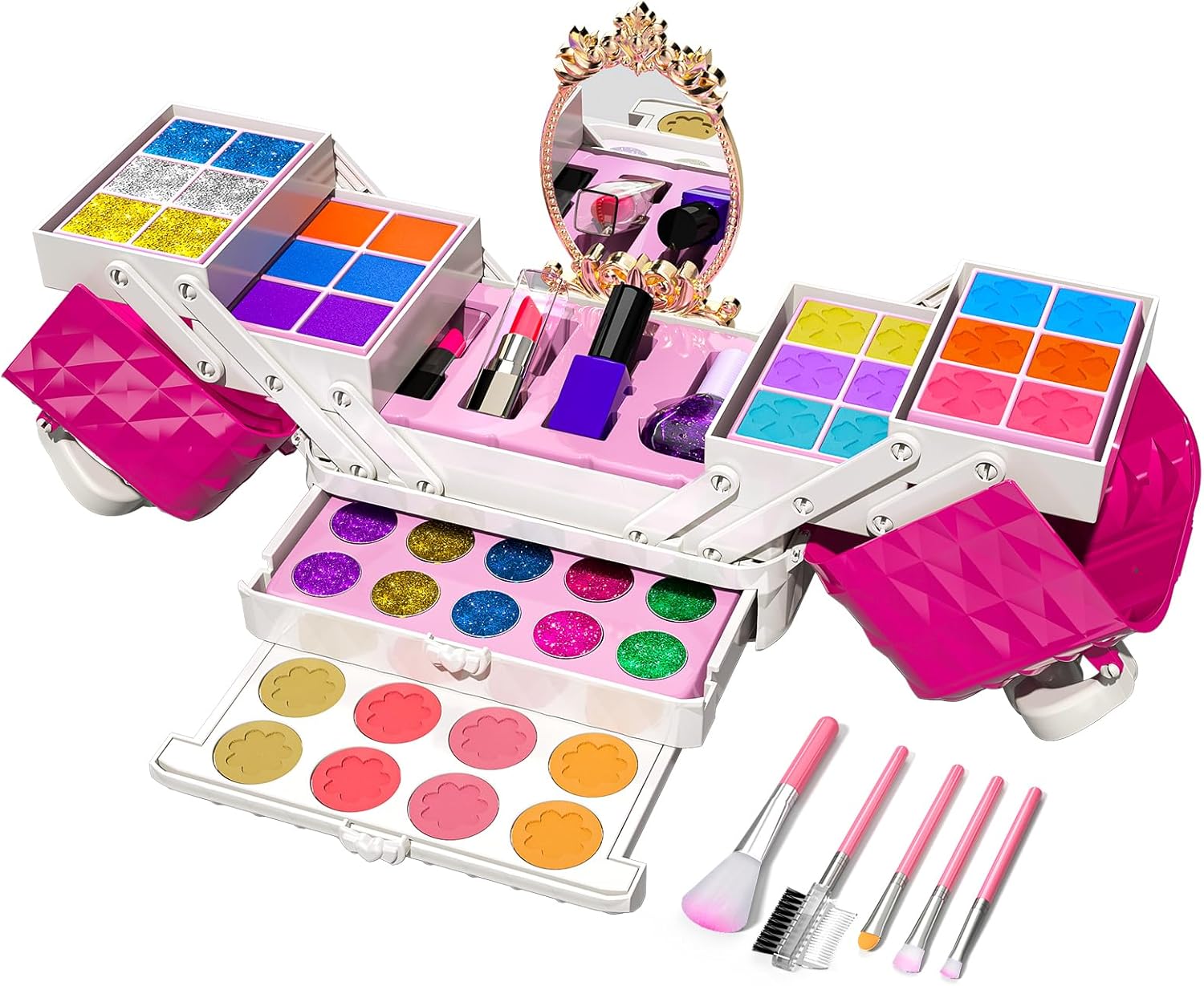 TEMI Kit de maquillaje para niñas  52 piezas de maquillaje de simulación para niños pequeños, juguetes de maquillaje lavable, no tóxico, cosmético
