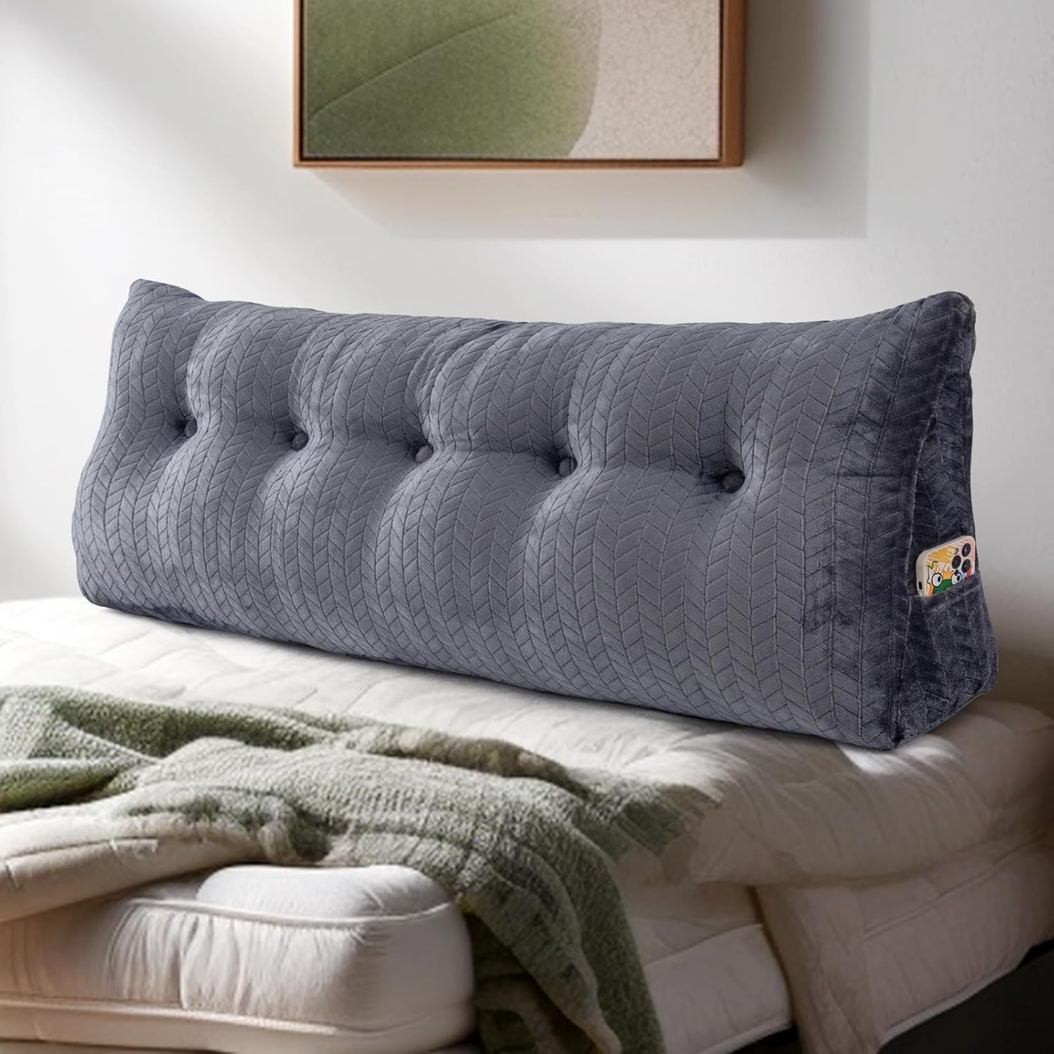 TerriTrophy Almohada triangular de cuña para cabecero, cojín grande para reposo en cama, almohada de lectura, respaldo de posicionamiento, cojín con