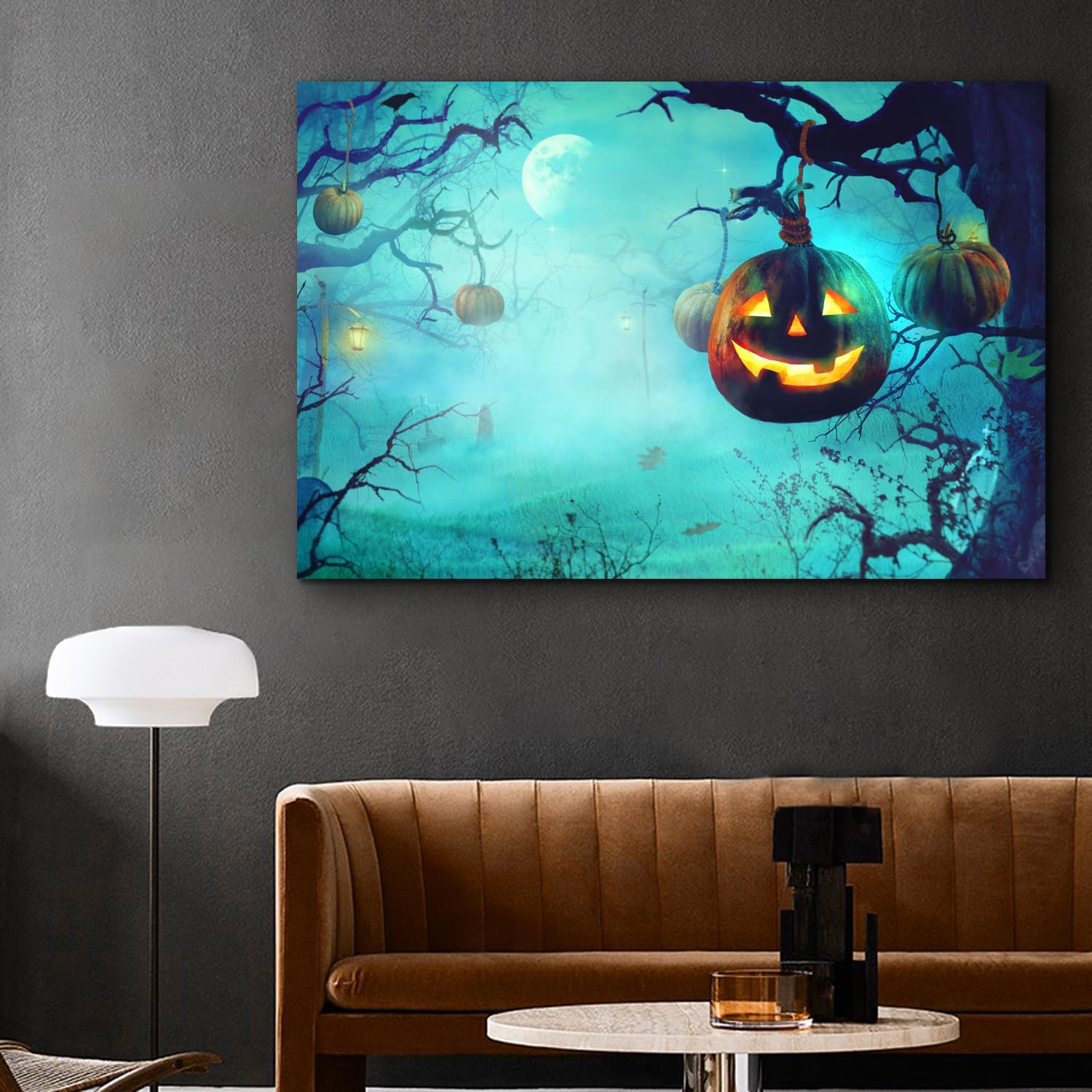 ZKBX – Arte para pared de Halloween, decoración de calabaza, pósteres de bosque lunar, imágenes de noche de bosque oscuro de miedo, impresión en