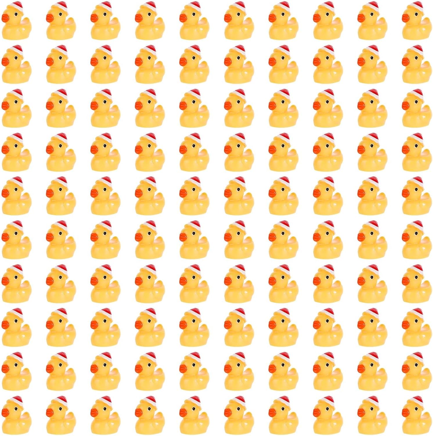 100 patos de resina de Navidad, mini patos de resina para decoración de pequeños patos con sombrero de Navidad, pequeño pato de resina en miniatura