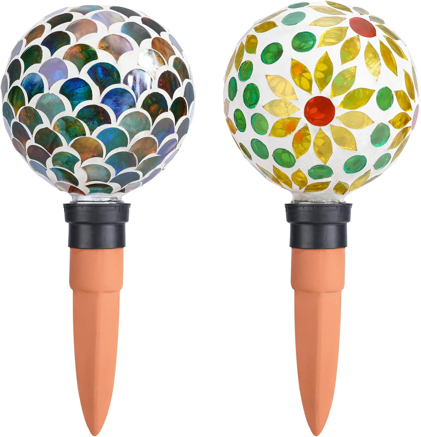 Globos de riego de plantas, picos de riego automático de mosaico, paquete de 2 para plantas de interior y exterior, dispositivos de riego automático