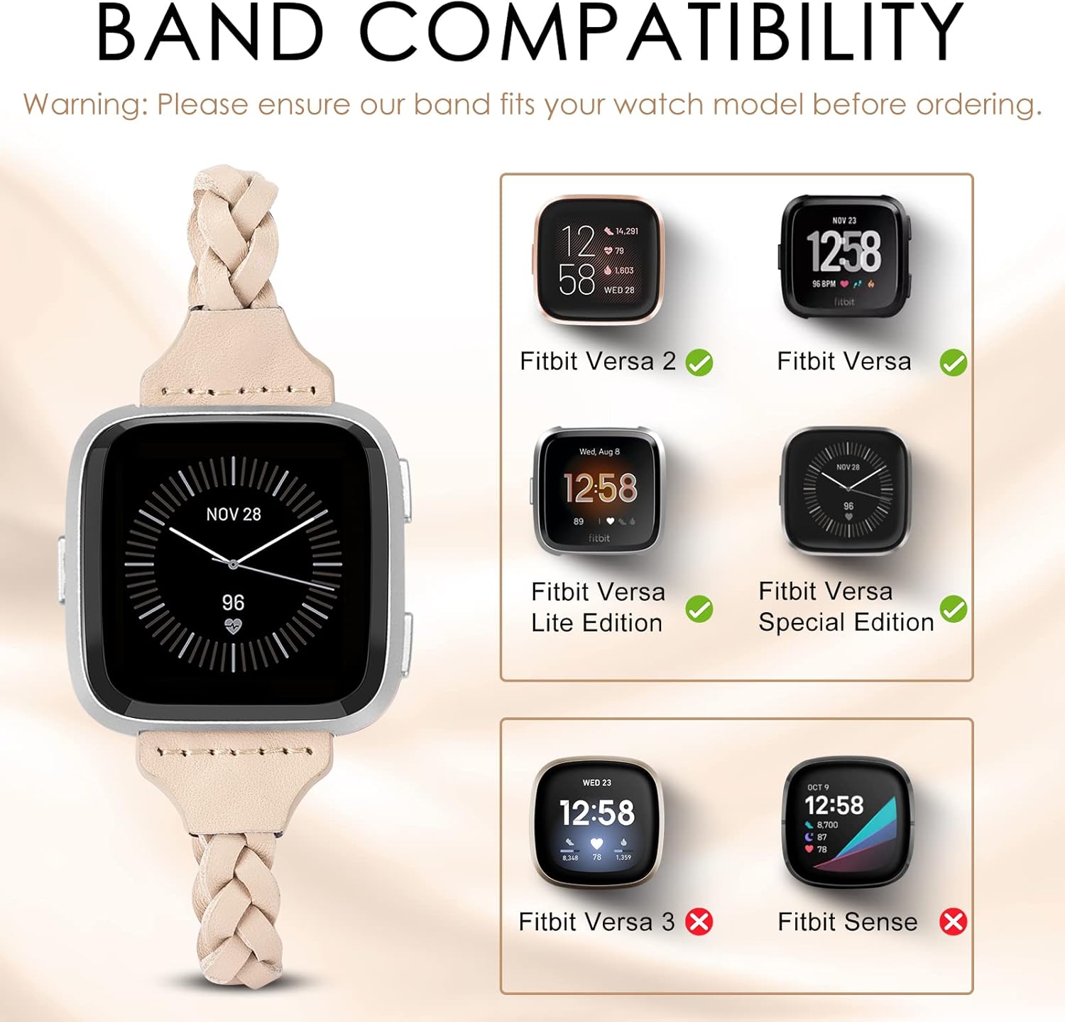 TOYOUTHS Correas de cuero compatibles con Fitbit VersaVersa 2Versa Lite y edición especial para mujeres y hombres, correa trenzada de repuesto para