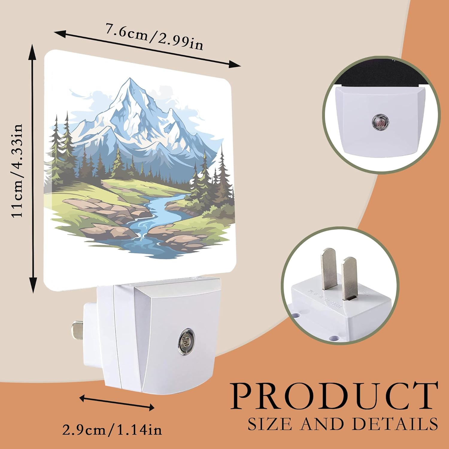 Luz nocturna de montaña, luces nocturnas de bosque enchufables a la pared para niños y niñas, luz nocturna decorativa media redonda, lámpara LED de