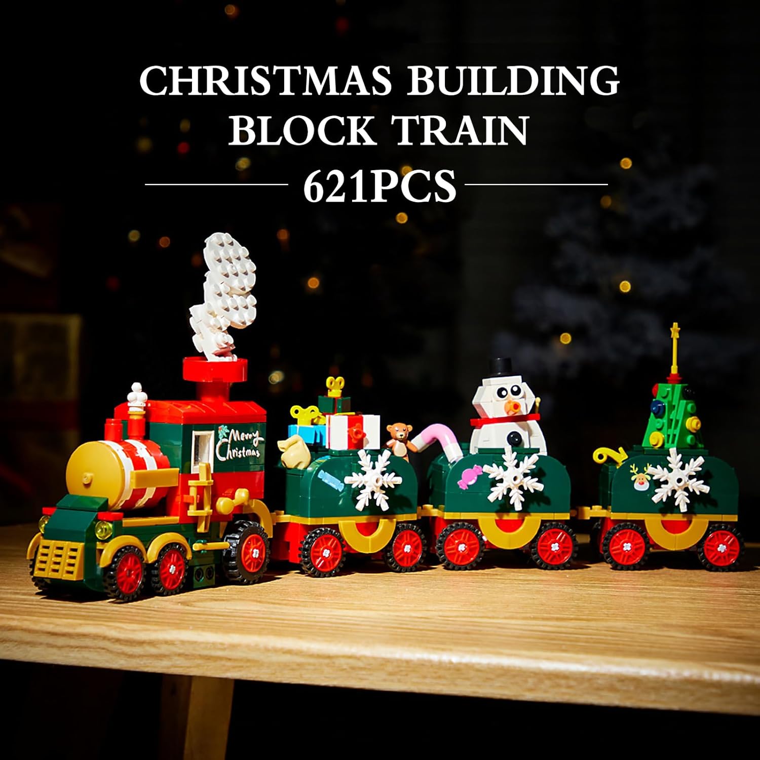 ZYLEGEN Kit de construcción de tren de Navidad, juego de tren de Navidad con muñeco de nieve, relleno de calcetín para niños, regalos de Navidad