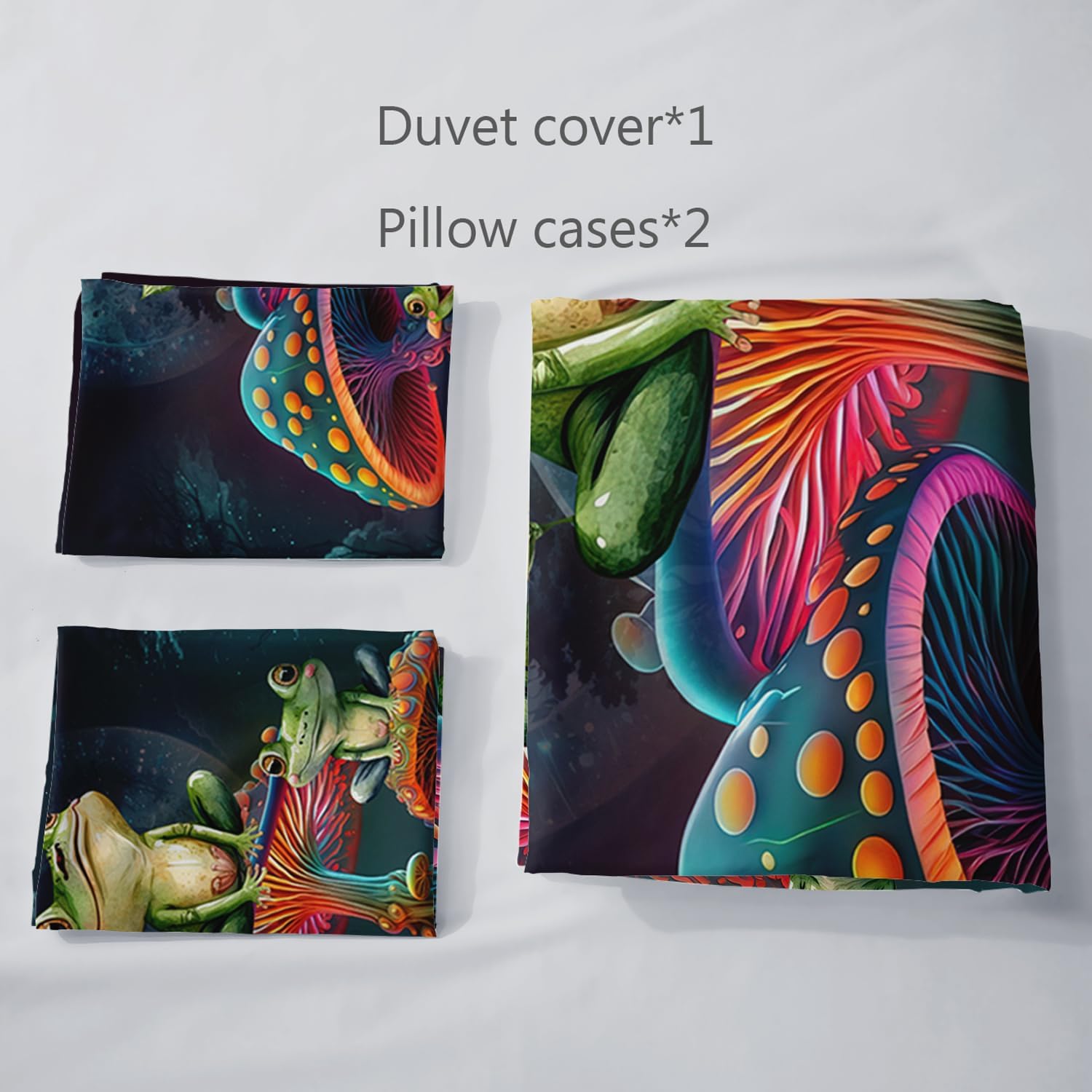 AILONEN Juego de funda de edredón de rana de dibujos animados, tamaño individual, juego de ropa de cama de hongos mágicos 3D, juego de funda de