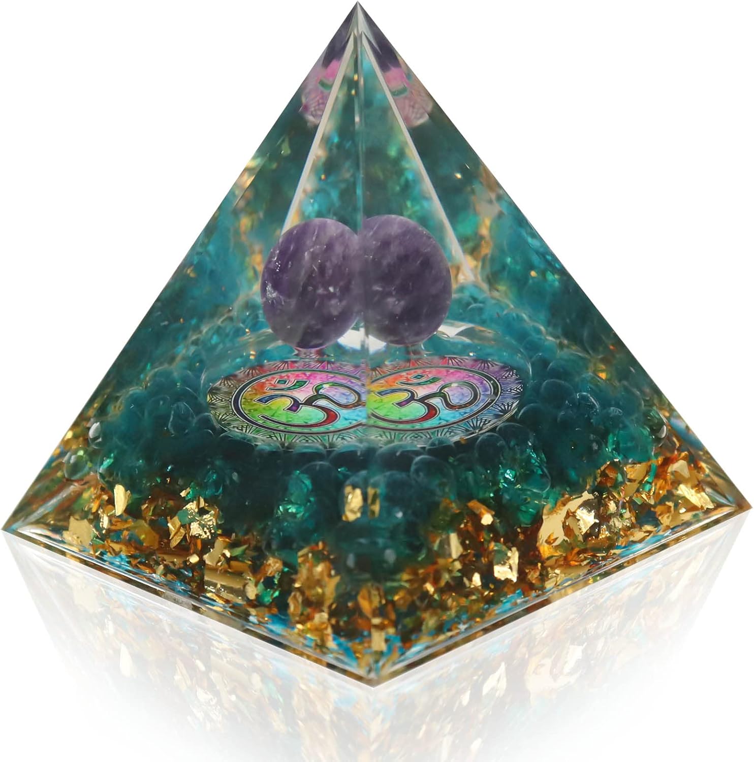 Cristal de pirámide de orgón de chakras, pirámide de cristal EMF para decoración de cristales curativos, pirámide de orgón de amatista (chakra de