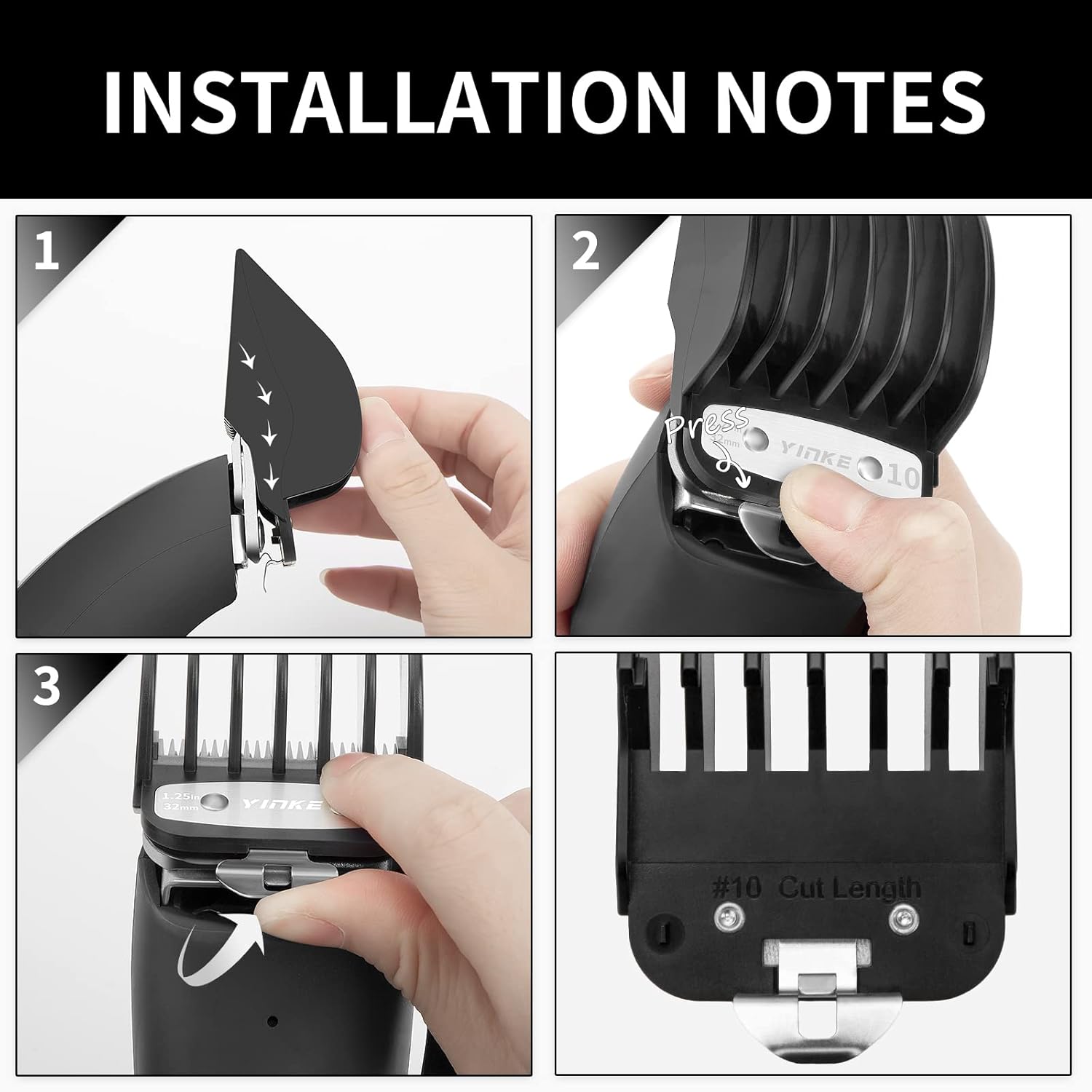 Yinke Para Wahl Clipper Guards Set 10 12 14 16 18 20, protectores de cortapelos extralargos con clip de metal, 6 longitudes de corte