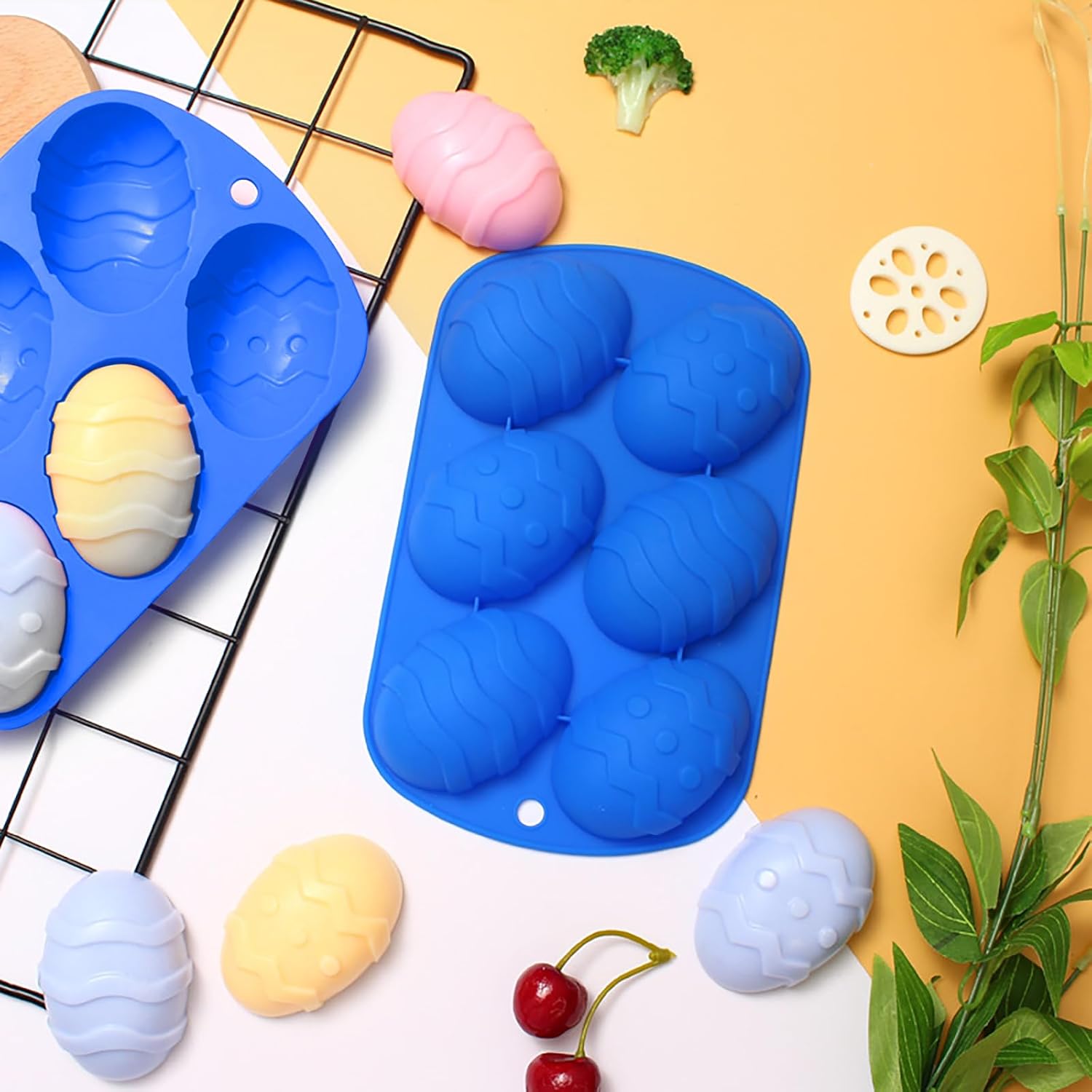 Moldes de silicona de Pascua, moldes de huevo y chocolate, 3 piezas, molde de huevo para cubitos de hielo, jabón, resina, pasteles (2.76 x 1.97