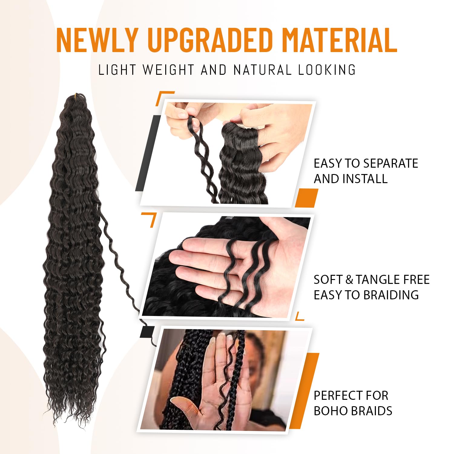 BLL Cabello rizado trenzado para trenzas bohemias, cabello humano ondulado con crochet, mezcla de cabello humano ondulado profundo, extensiones de