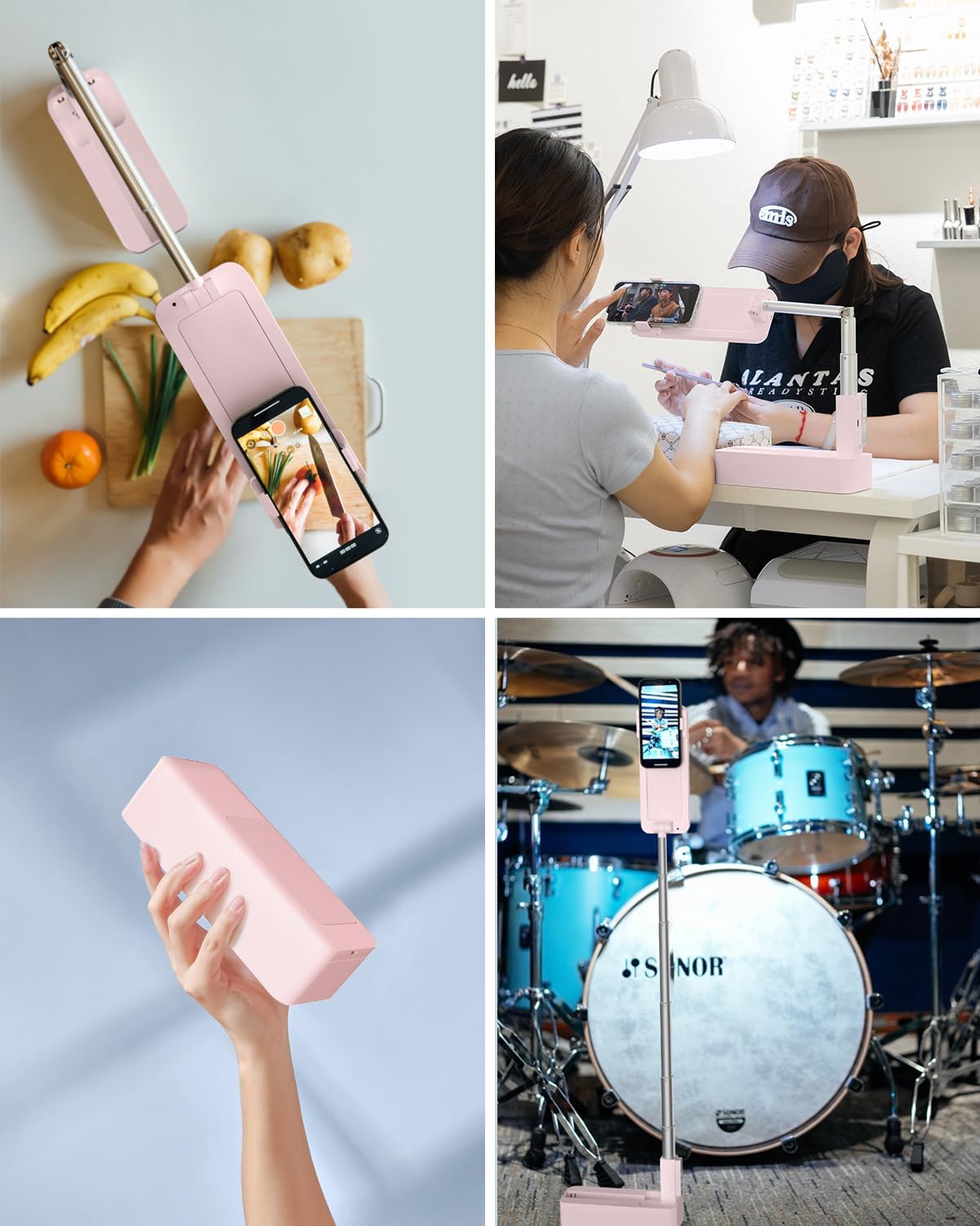 Viozon Soporte extensible para teléfono selfie, montaje superior, luz para selfie, rotación de 360, recargable, inalámbrico, plegable, 5 brillos y